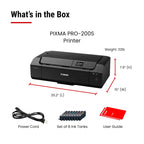 Canon PIXMA PRO-200S Professional 13" Wireless Inkjet Photo Printer, 3" Color LCD, 8-Color Dye Ink, Black