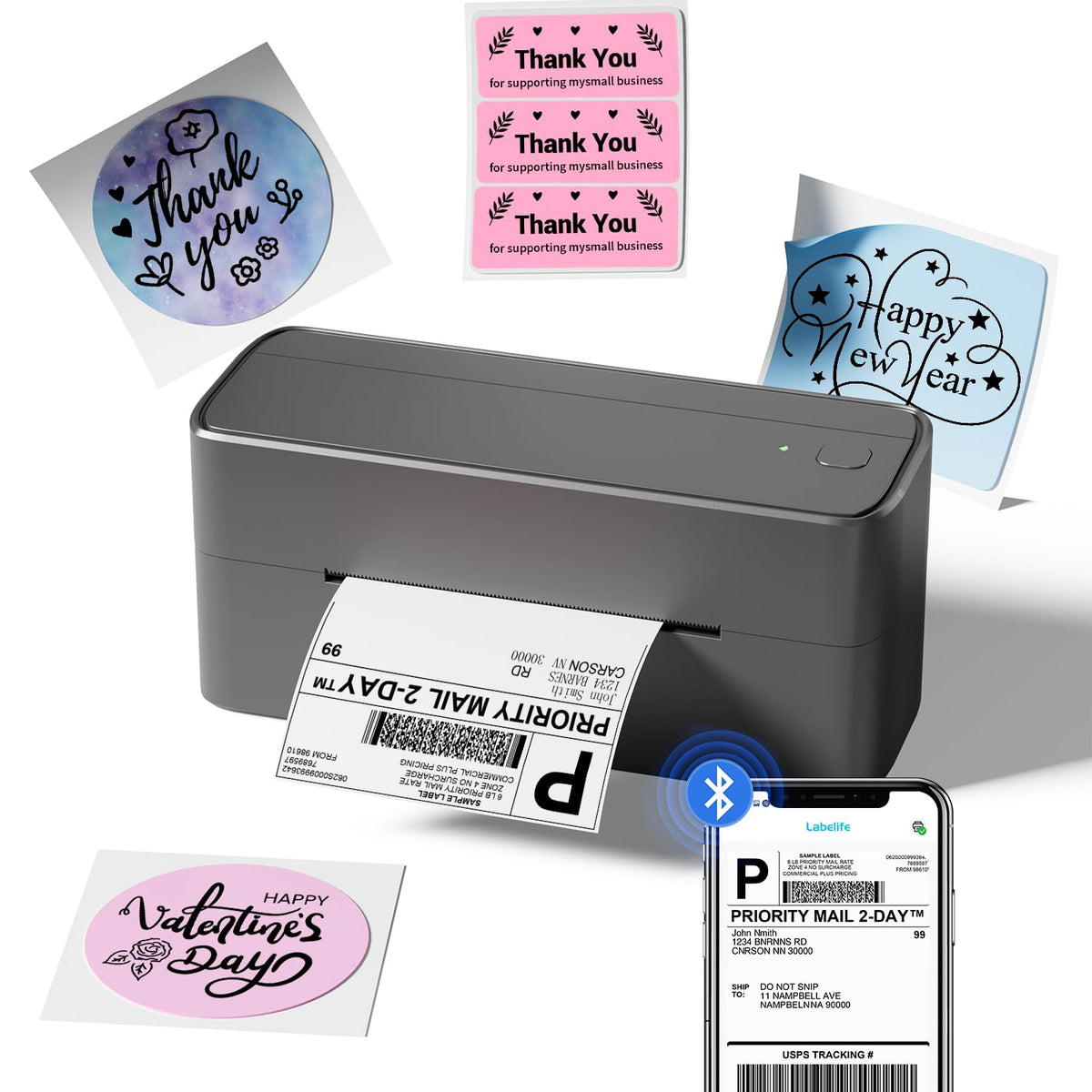 Phomemo Bluetooth Thermal Shipping Label Printer with Holder & 500pcs Label