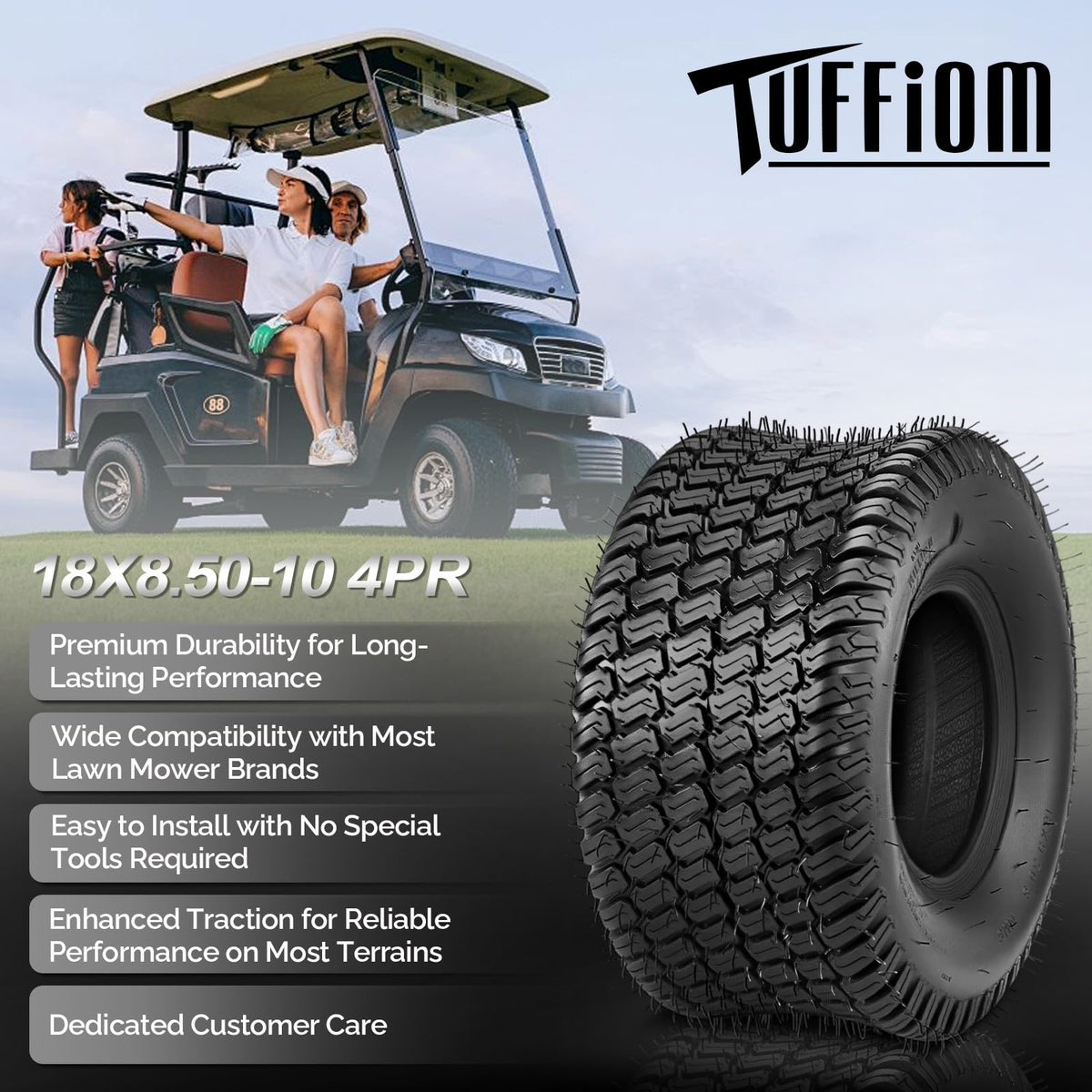 TUFFIOM 20x10.00-10 Lawn Mower Tires Set of 2, 4PR Turf Tire Lawn & Garden Tires, Compatible With Most Lawn & Garden Utility Vehicles, Tubeless