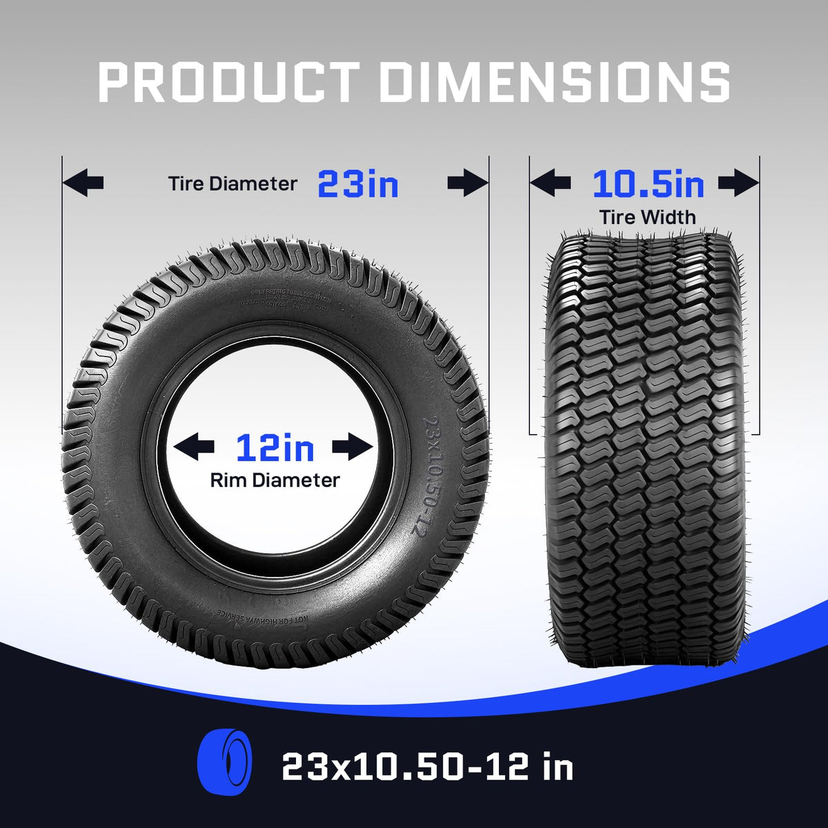 2 Pcs 23x10.50-12 Lawn Mower Tires, 6PR Turf Tubeless Tires