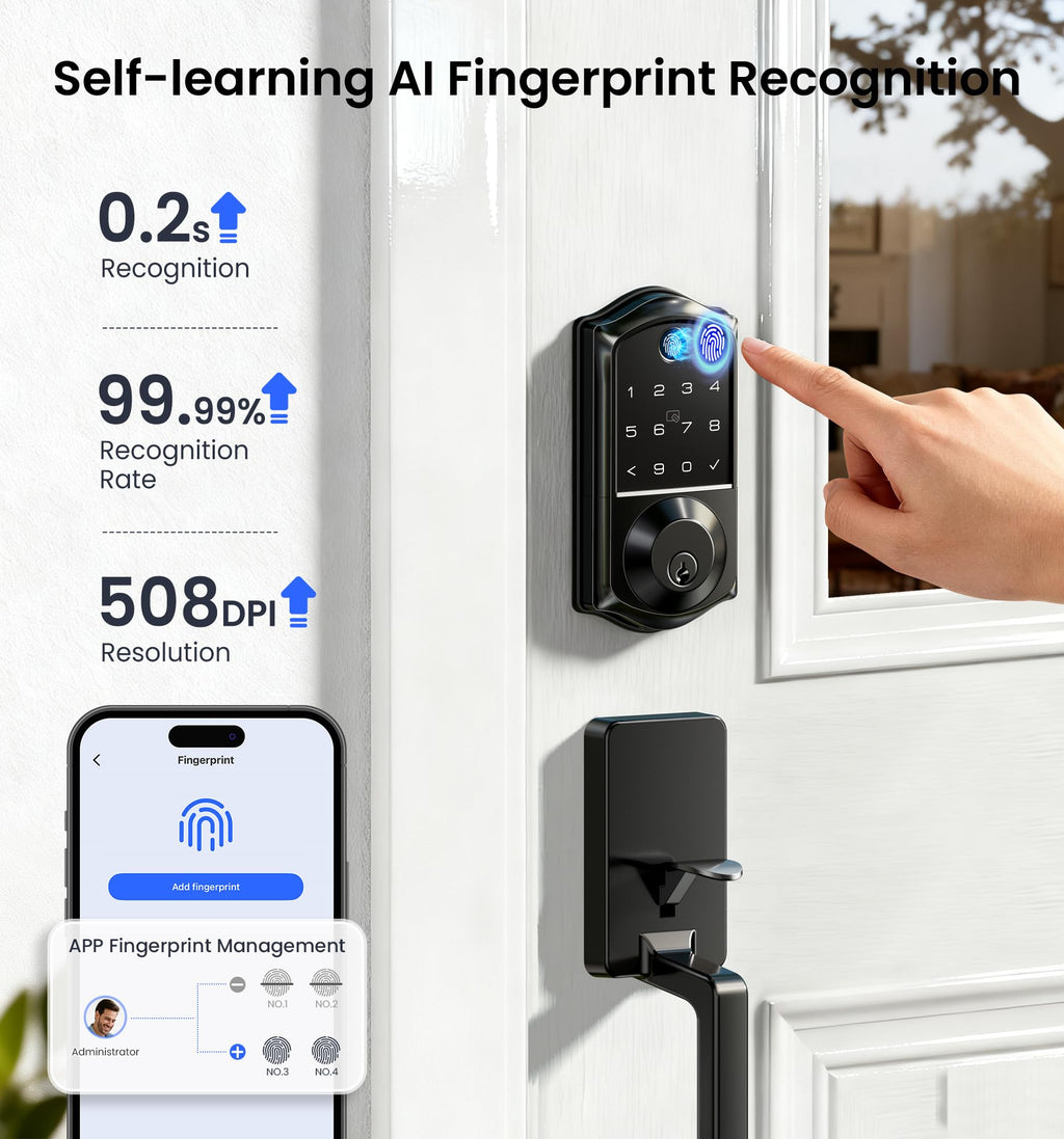 Veise VE017-D Fingerprint Smart Front Door Lock Set, Matte Black