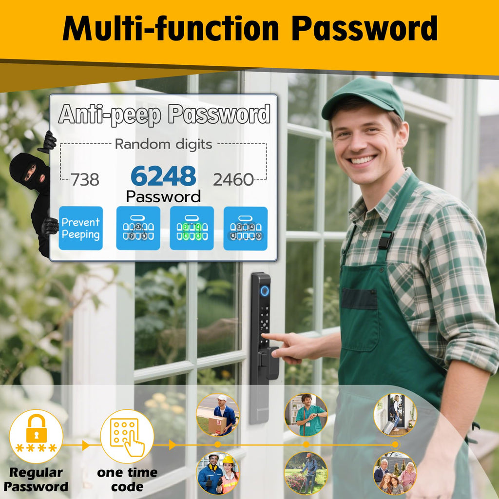 Sliding Glass Door Lock, Sliding Door Smart Lock with Fingerprint Keypad RFID Card Bluetooth App Key, 2885 Mortise Deep Pocket Patio Door Lock with Handle