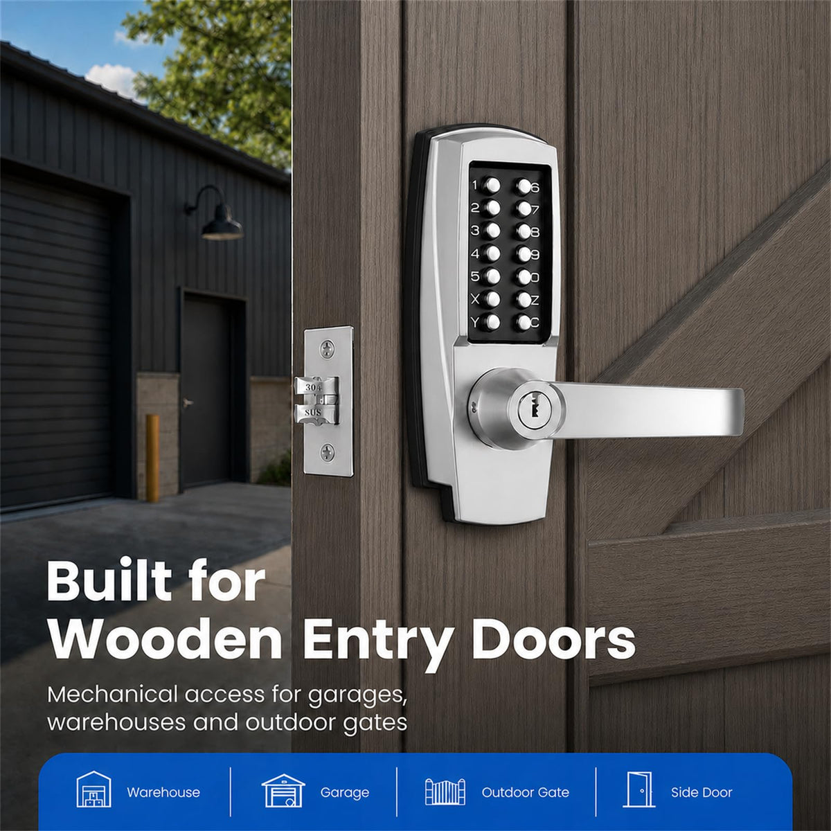 Keyless Door Lock with Handle, Battery-Free Mechanical Keypad Lock