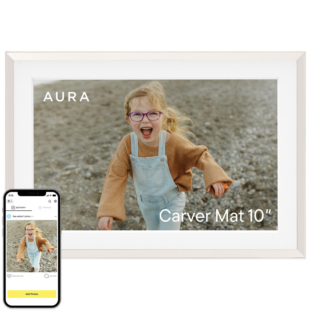 Aura Digital HD Picture Frame, Best Frame for Gifting, (10" - Carver Black)