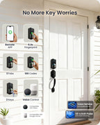 Veise VE027-H Wi-Fi Smart Lock for Front Door with Handle Set, Matte Black