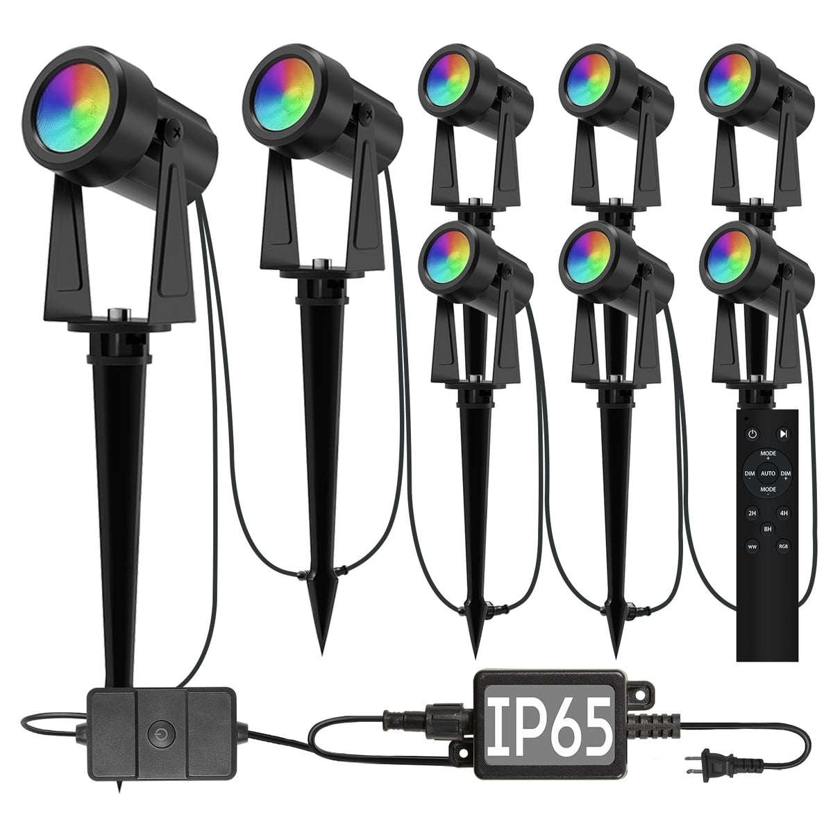 SUNTHIN Outdoor RGBW Landscape Lighting with Remote, Dusk to Dawn, 12 Pack