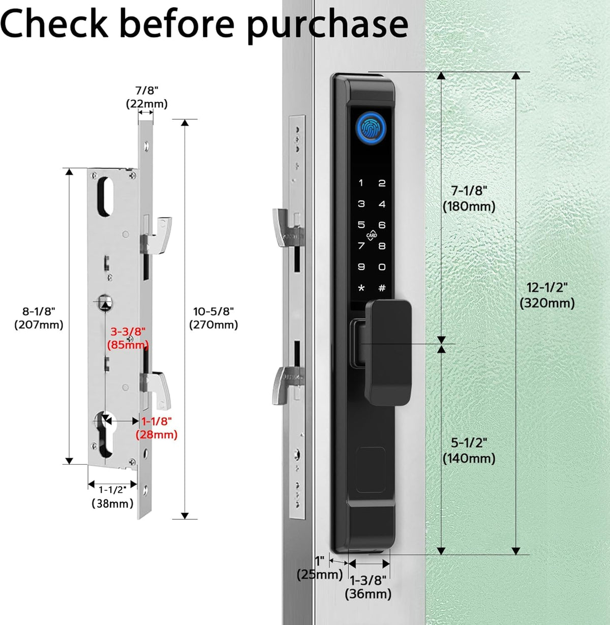 Fingerprint Slim Keypad Glass Door Lock 2885 Hook Latch Built-in WiFi Tuya