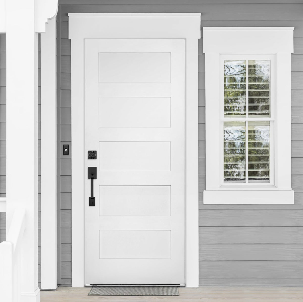 Kwikset Amador Front Door Lock Handle and Deadbolt Set, Entry Handleset Exterior with Casey Reversible Lever, Matte Black, Pick Resistant SmartKey Rekey Deadbolt Security, with Microban Protection