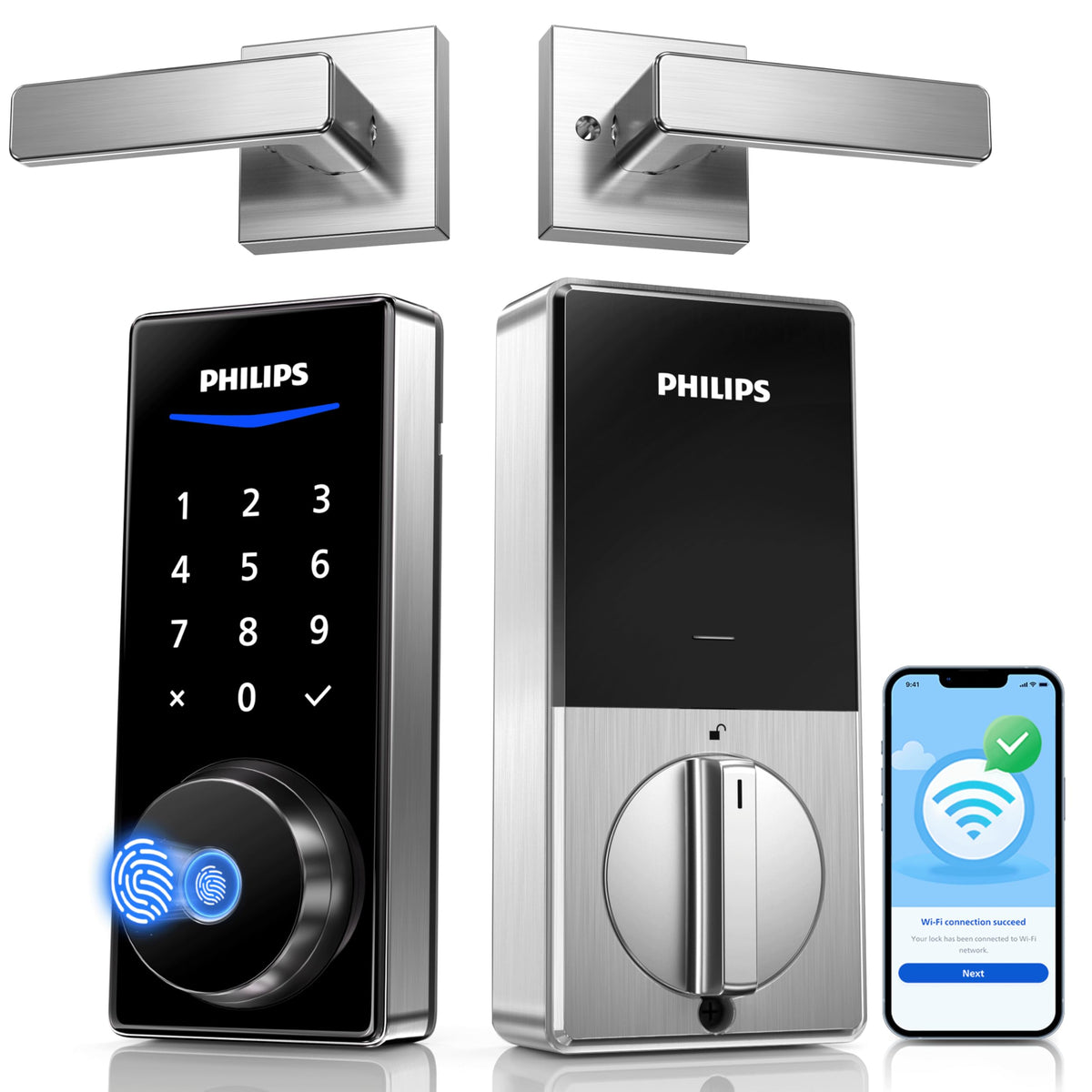Philips Fingerprint Door Lock, WiFi Front Door Lock Set with Touchscreen