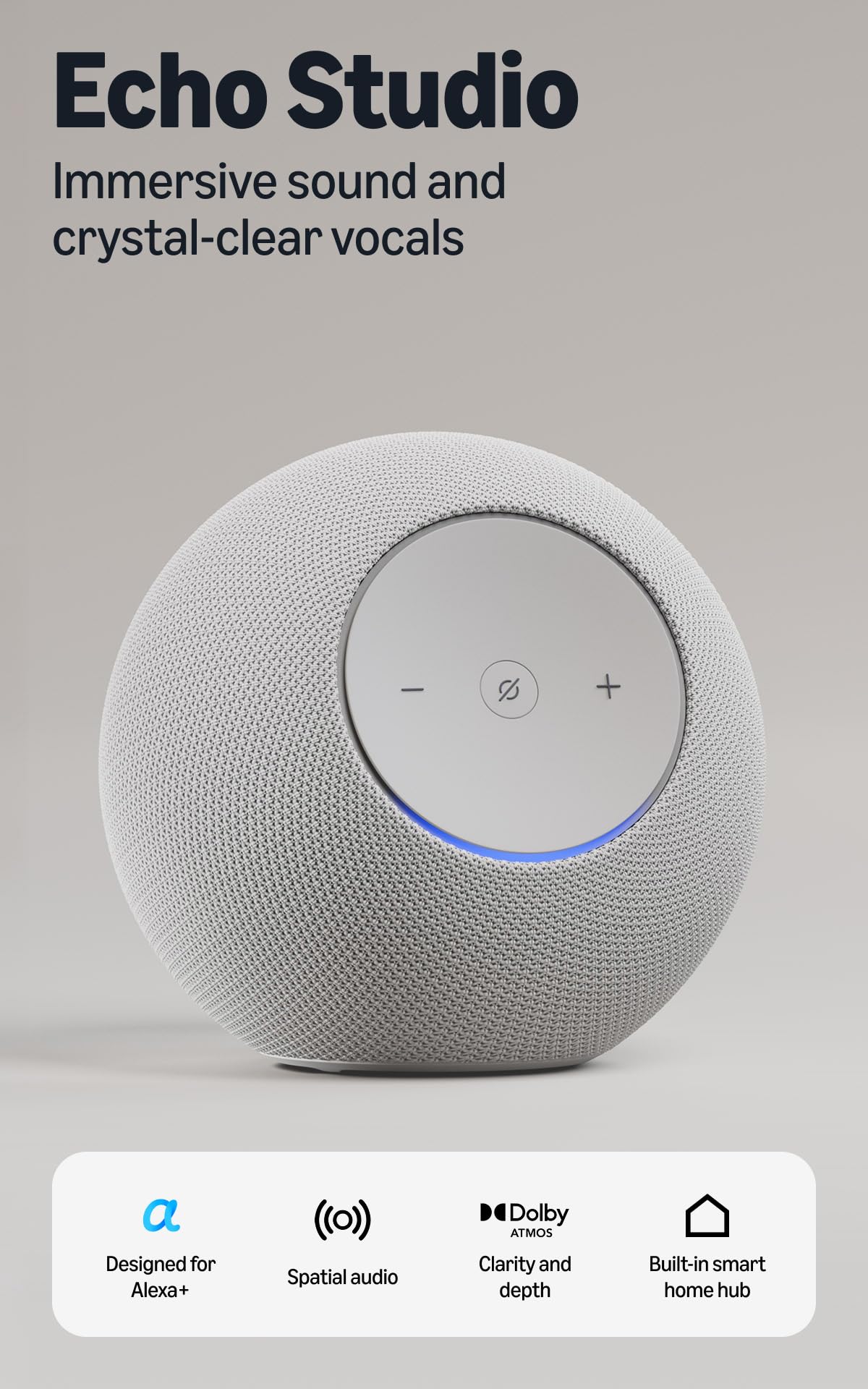 Amazon Echo Studio (newest model), Immersive spatial audio and Dolby Atmos, Designed for Alexa+, Graphite