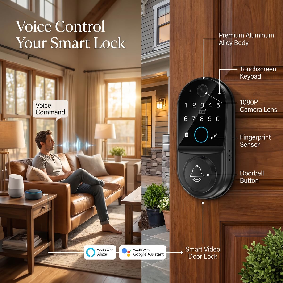 Smart Door Lock with Camera: 1080p Fingerprint & WiFi/Alexa for Front Door