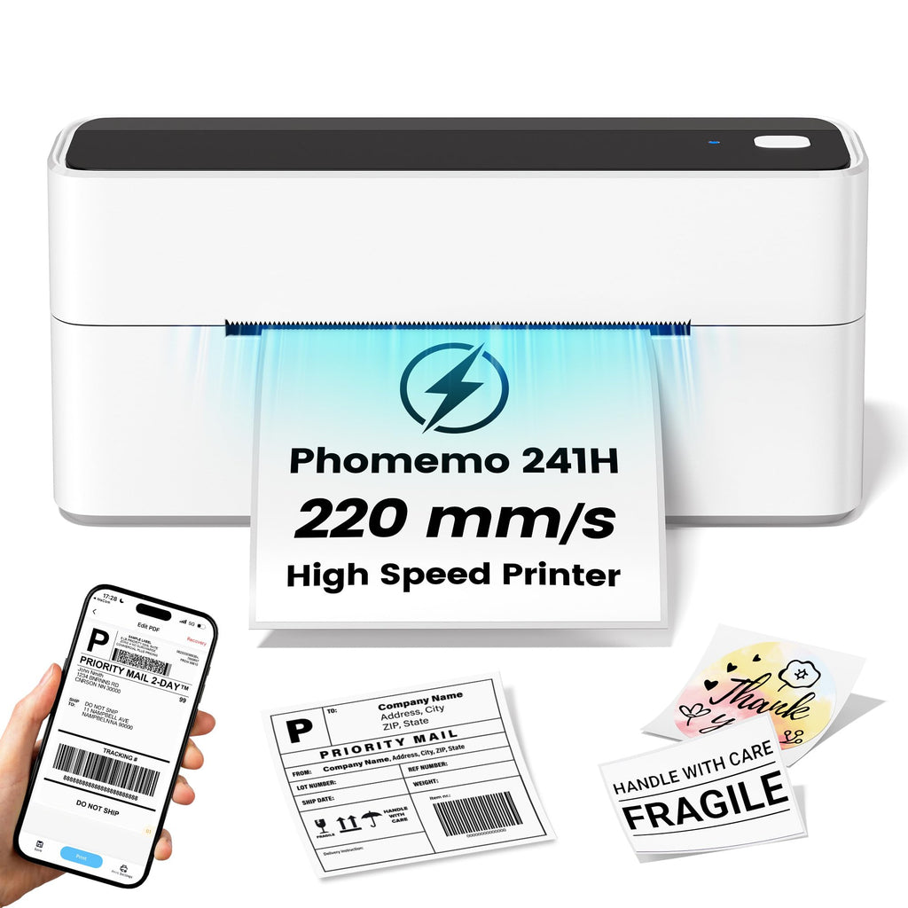 Phomemo Bluetooth Thermal Shipping Label Printer with Holder & 500pcs Label