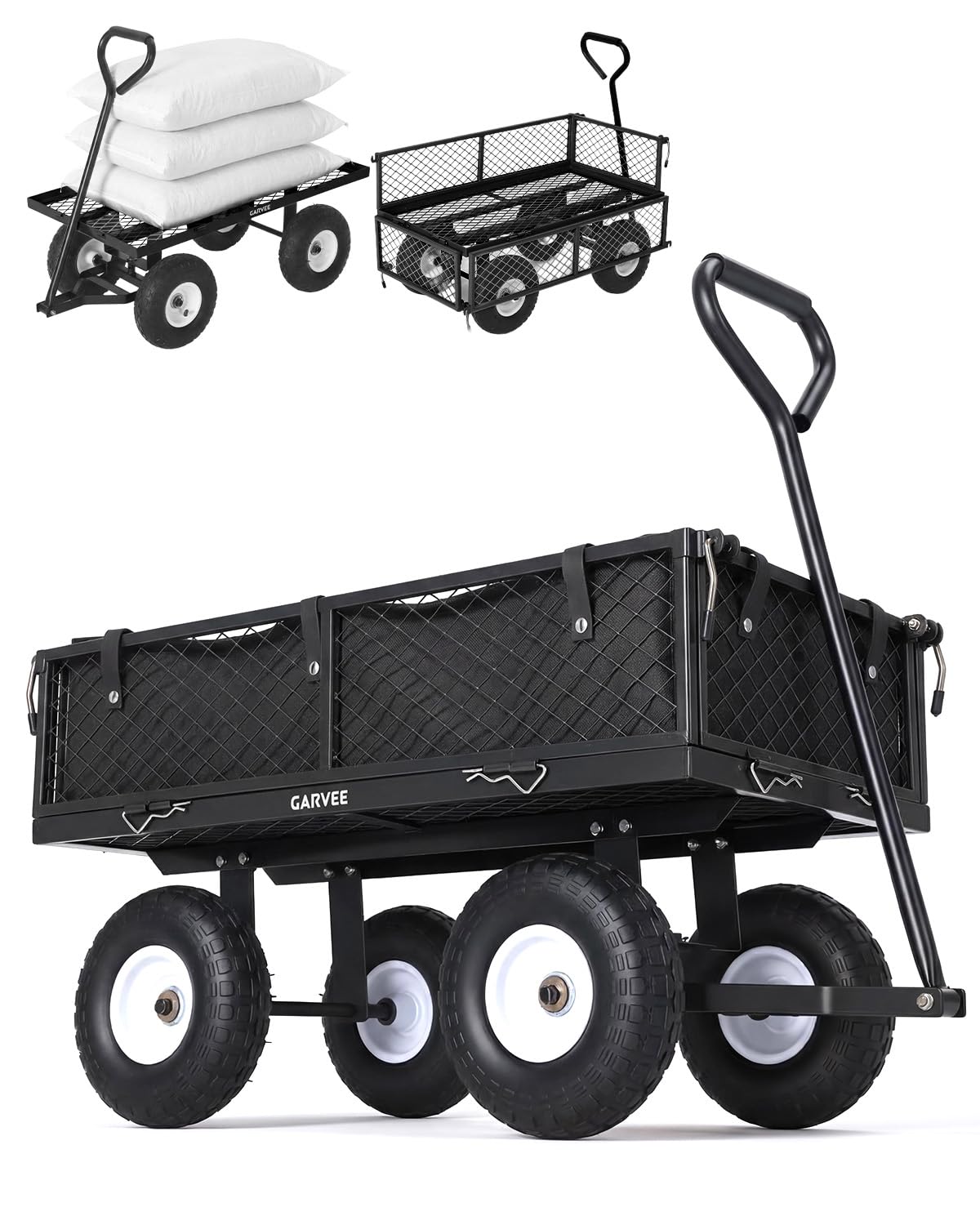 800 Lbs Steel Garden Cart, Utility Wagon with Removable Mesh Sides-Green