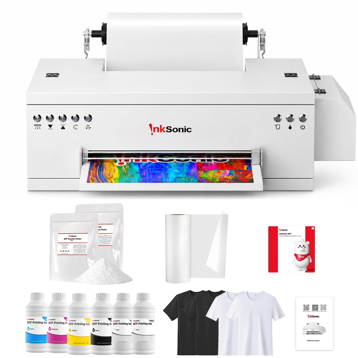 InkSonic 14" F1080 DTF Printer with Shaker & Dryer, Fume Extractor & Laptop