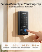 Philips Smart Lock Matter Over Thread, Fingerprint Door Lock, Touchscreen Keypad, Keyless Entry Door Lock with Remote App Control, Auto Lock, Compatible with Apple Home, Alexa and Google Home