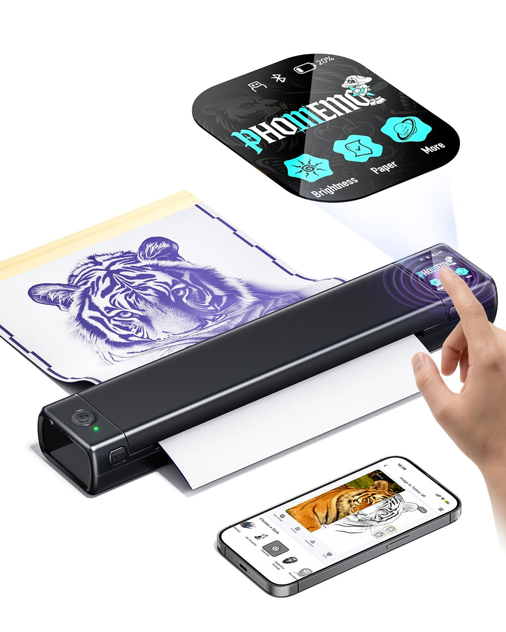 Phomemo M08F Plus Touchscreen Tattoo Stencil Printer, Bluetooth, Thermal