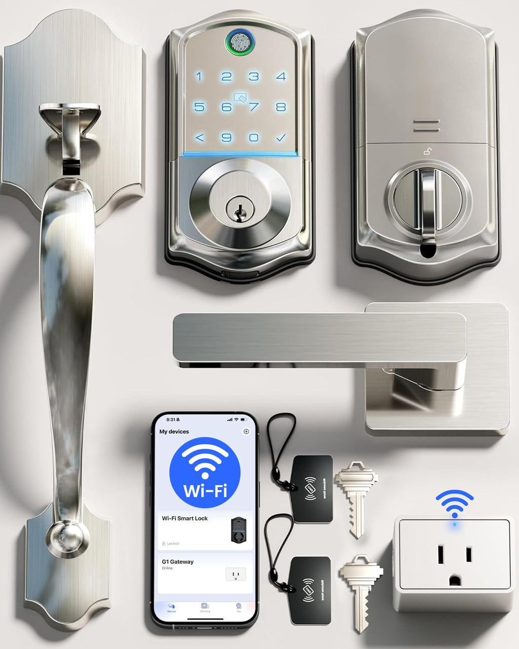 Veise VE017G-H Wi-Fi Smart Door Lock Deadbolt with Handle Set, Matte Black