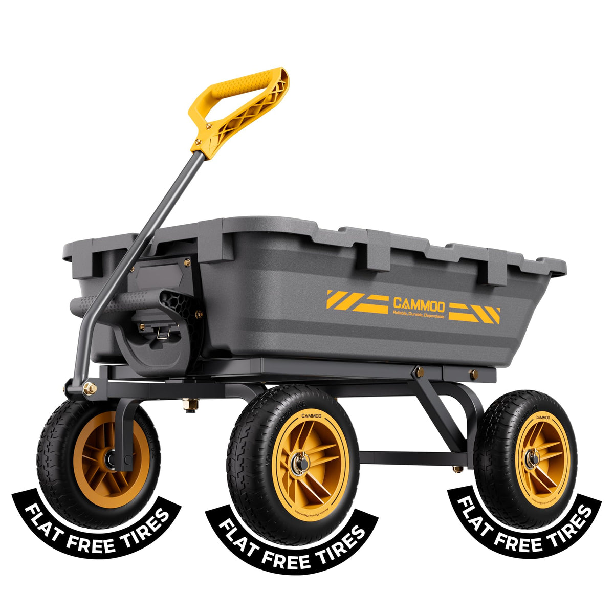 CAMMOO 10-in NO-Flat Tires 900lb Garden Dump Cart Wheelbarrow Garden Wagon