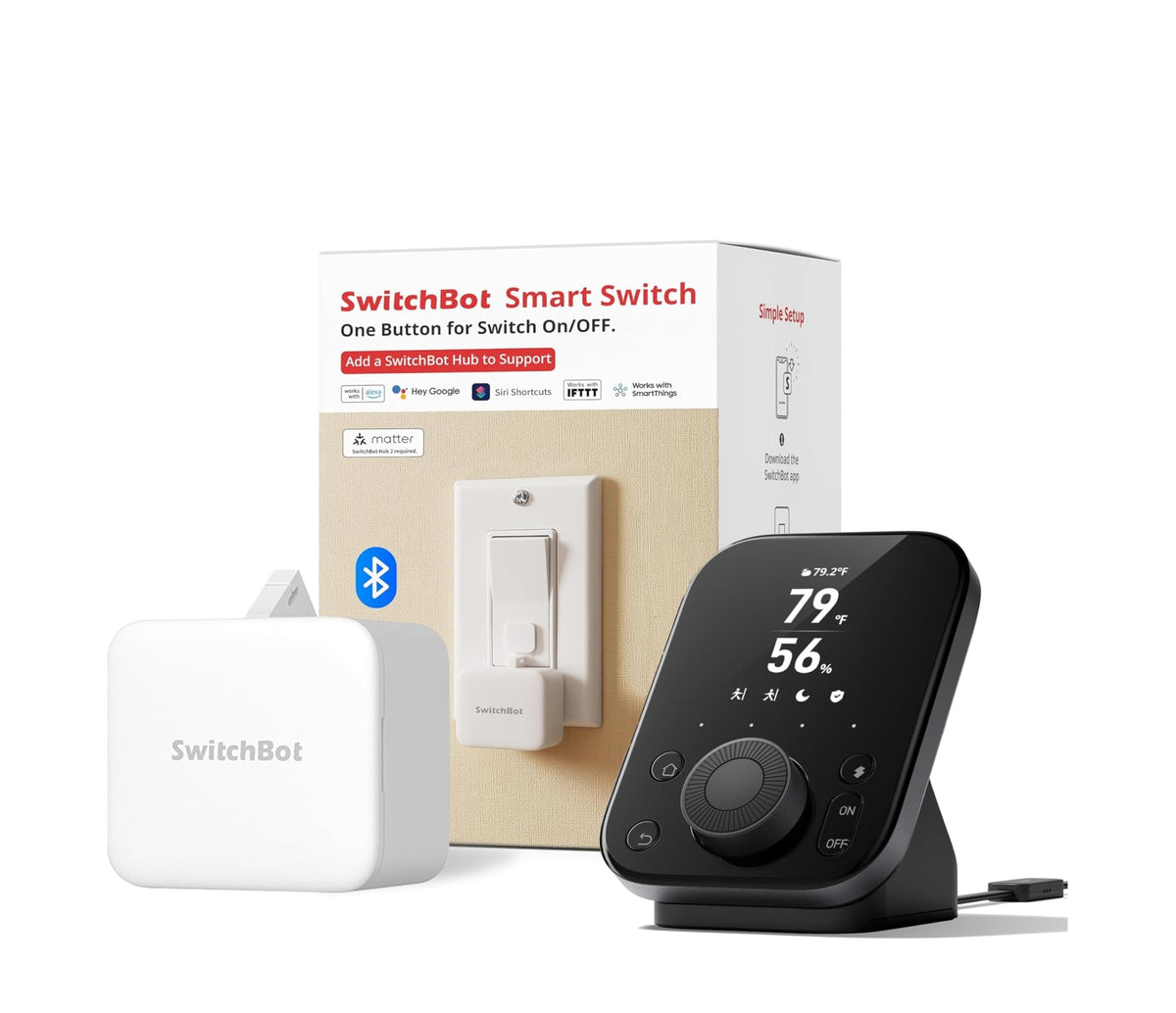 Switchbot Smart Switch Button Pusher (Bluetooth) – Fingerbot for Rocker Switch/One-Way Buttons with hub 3, App Timer Control, No Wiring, Optional Hub Required for Voice/Remote, White