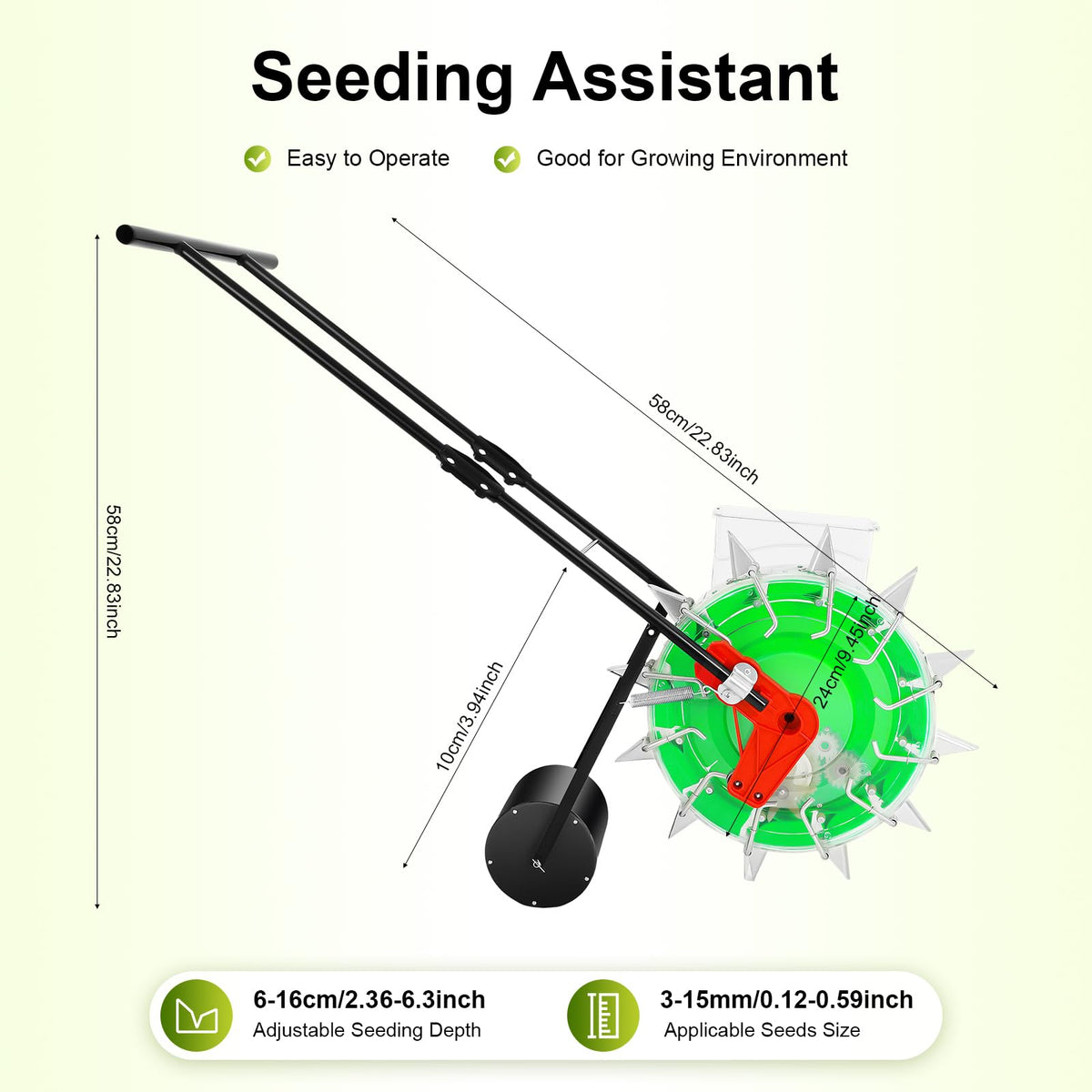 12-Nozzle Manual Seeder Hand-Push Garden Seeder, Hand-Push Garden Seeder, Roller Seeding and Fertilizer Applicator for Home Lawn, Backyard, Greenhouse Gardening(5.3" Spacing)