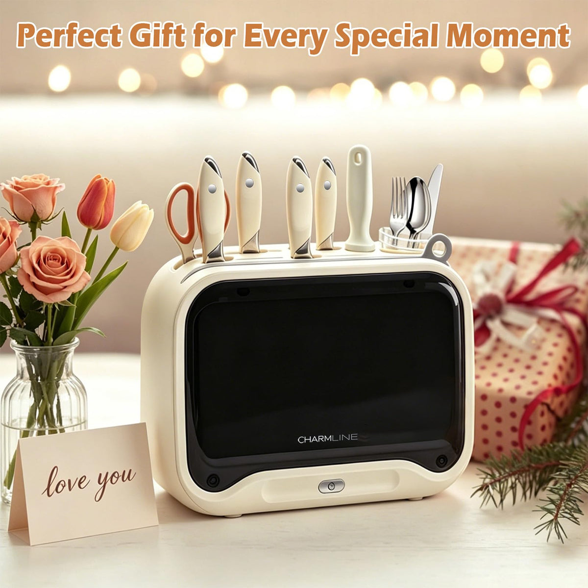 Next-Gen Smart Cutting Board and Knife Set with Holder, Self-Cleaning and Drying, Space-Saving Kitchen Organizer, Practical Gift for Mom, Dad, Housewarming, Birthday & Christmas