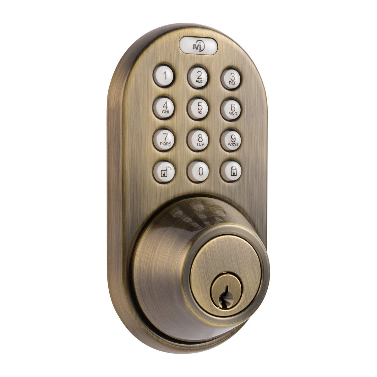 MiLocks TF-02AQ Keyless Entry Door Lock with Keypad, Auto-Lock Triple Security System, Easy to Install Keypad Door Lock for Interior or Exterior Use, Antique Brass