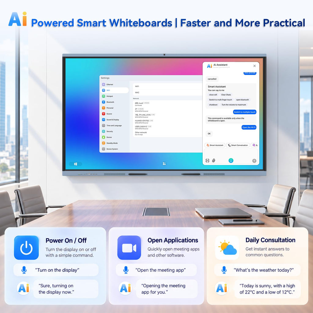 75" AI Pro Smart Board for Classroom & Office, Android 16 & Win 11 16G RAM+256G ROM, 48MP Camera Build in 4K UHD Interactive Whiteboard with Touchscreen & 8 Mic Array,Electronic Whiteboard for Meeting