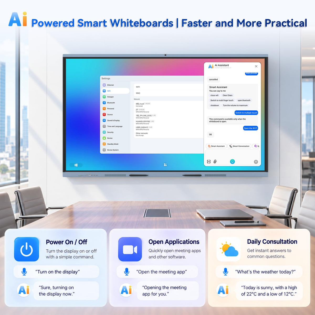 75" AI Pro Smart Board for Classroom & Office, Android 16 & Win 11 16G RAM+256G ROM, 48MP Camera Build in 4K UHD Interactive Whiteboard with Touchscreen & 8 Mic Array,Electronic Whiteboard for Meeting