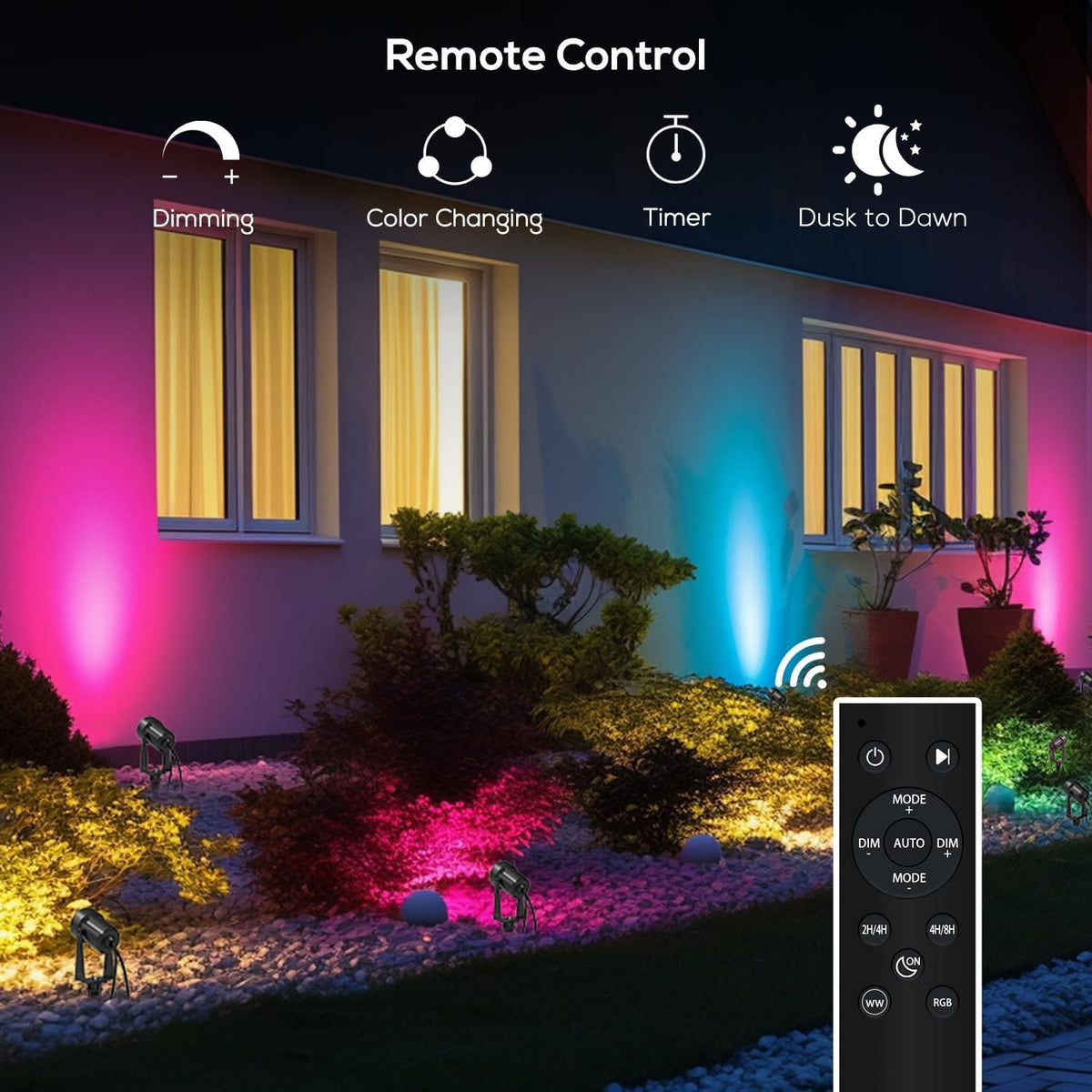 SUNTHIN Outdoor RGBW Landscape Lighting with Remote, Dusk to Dawn, 12 Pack