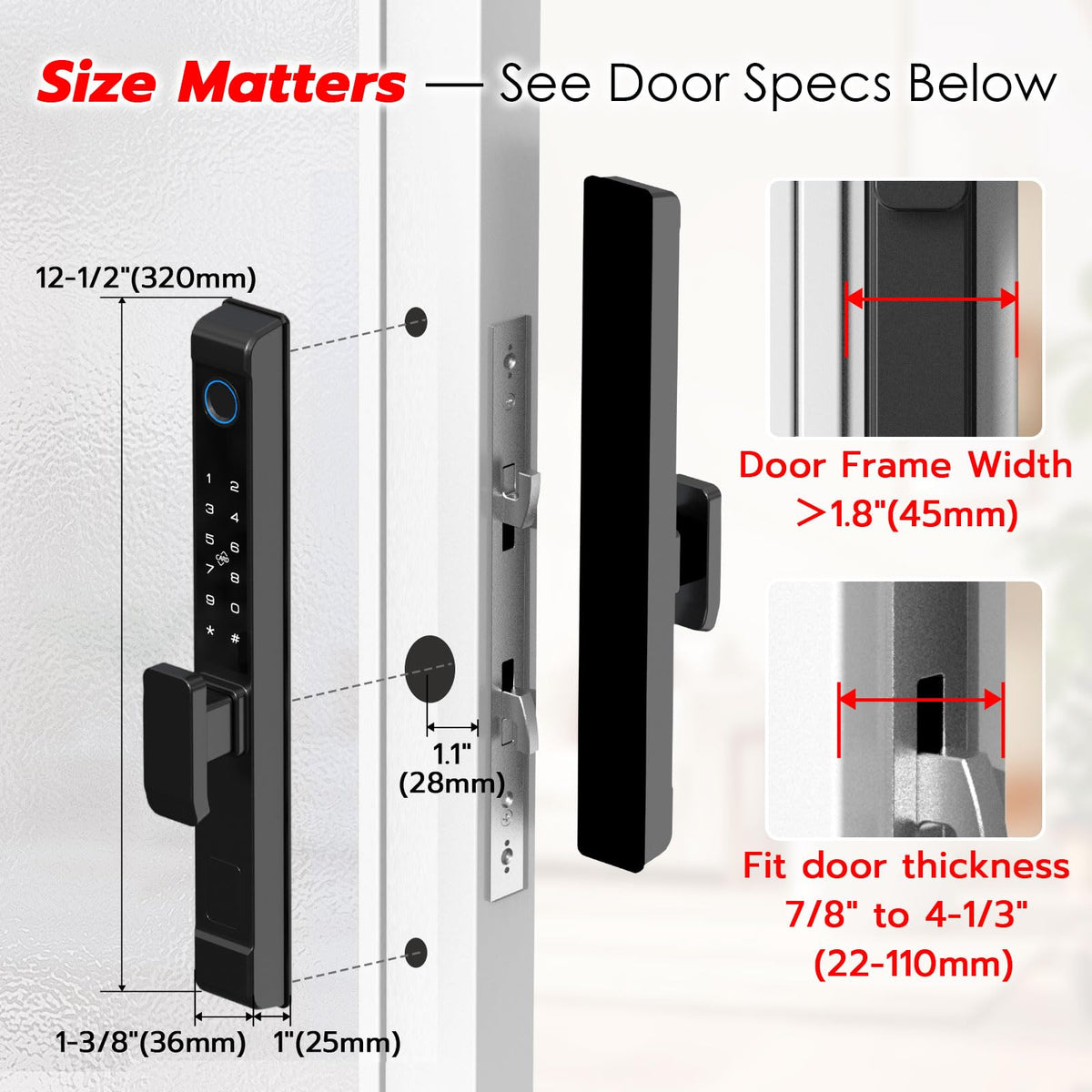 Fingerprint Sliding Glass Door Lock, Door Lock with RFID Fingerprint Remote Unlock, Keypad Electronic Digital Biometric Mortise Smart Lock for Double Hook Patio Sliding Door