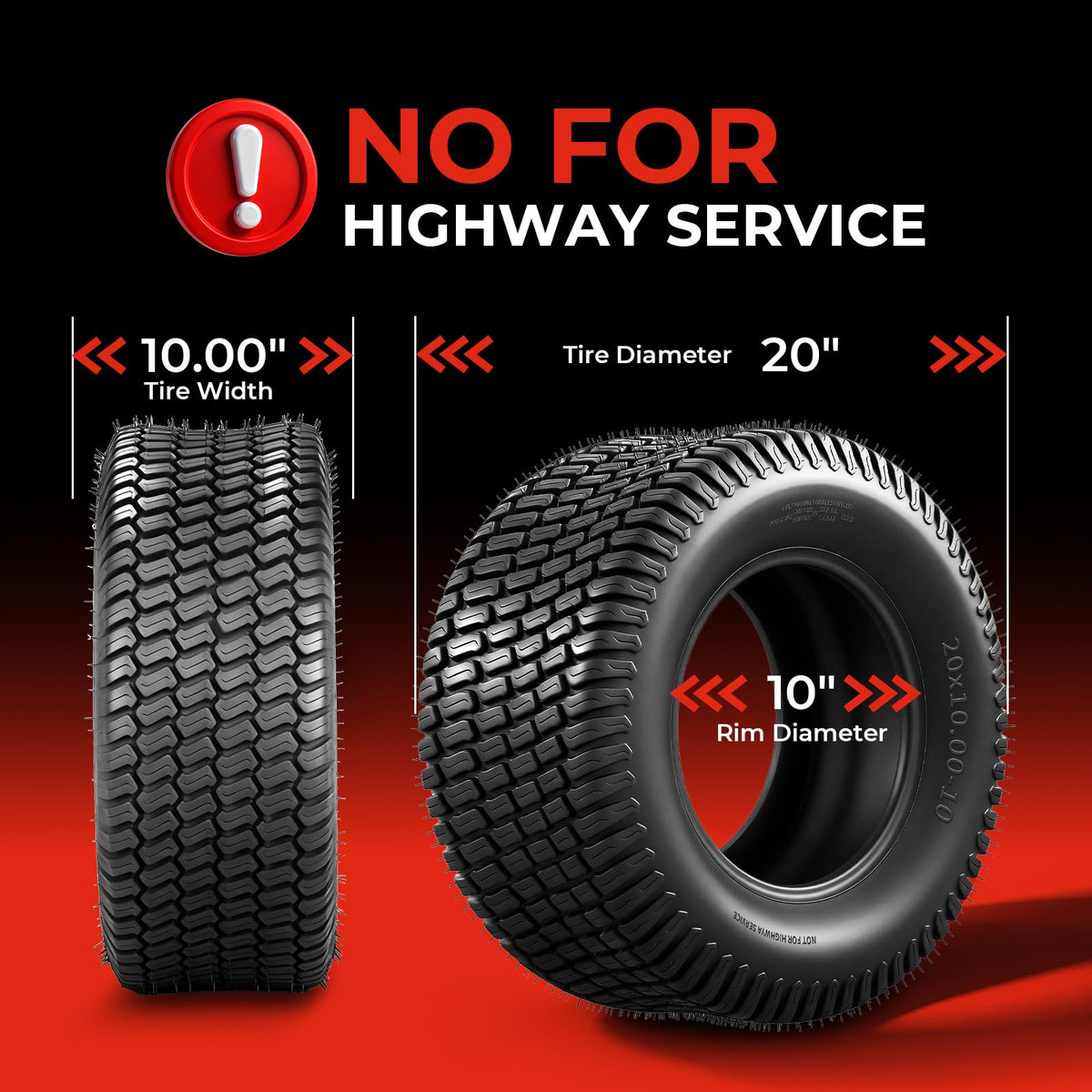 20x10.00-10 Lawn Mower Tires, 4 Ply Tubeless, Set of 2