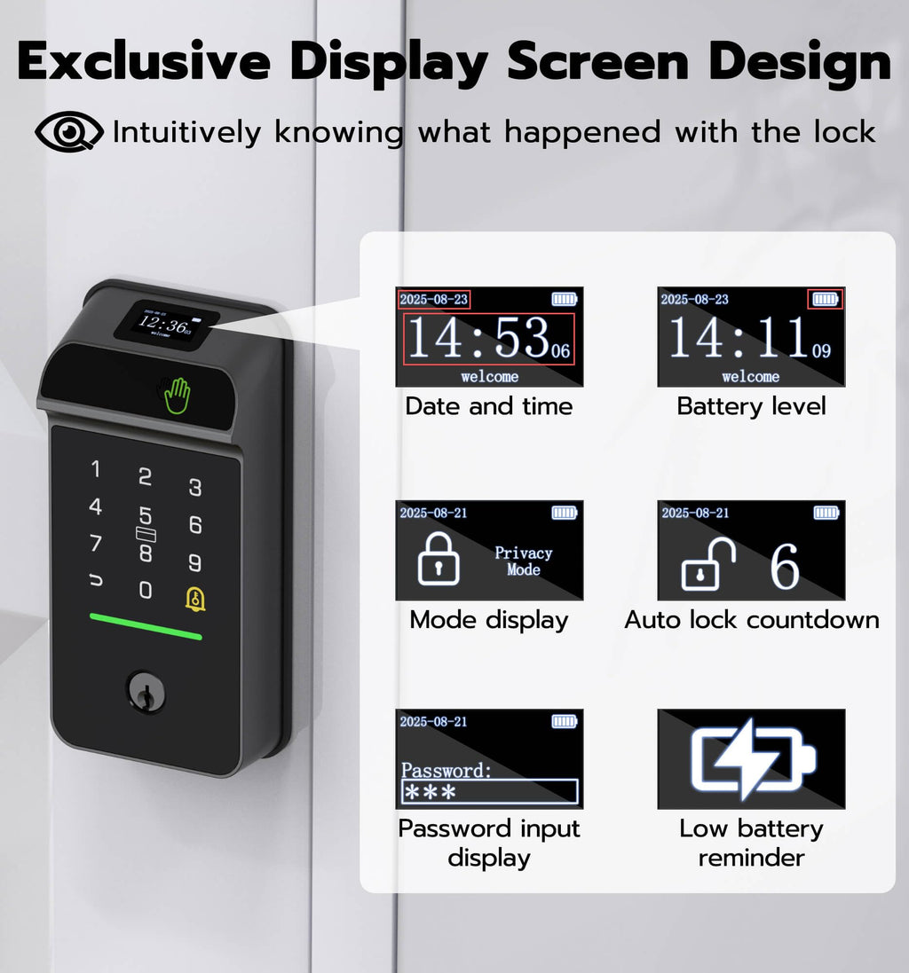Anweller Palm Vein Smart Lock, Keyless Entry Door Lock for Front Door, Smart Deadbolt with Display Screen, Built-in WiFi, 10000mAh Battery, Keypad Code, RFID Card, Auto Lock