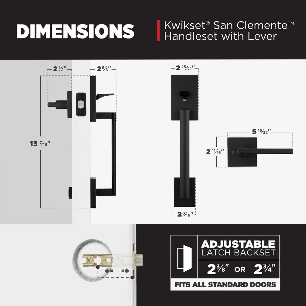 Kwikset San Clemente Front Entry Door Handle Set, No Lock, Matte Black