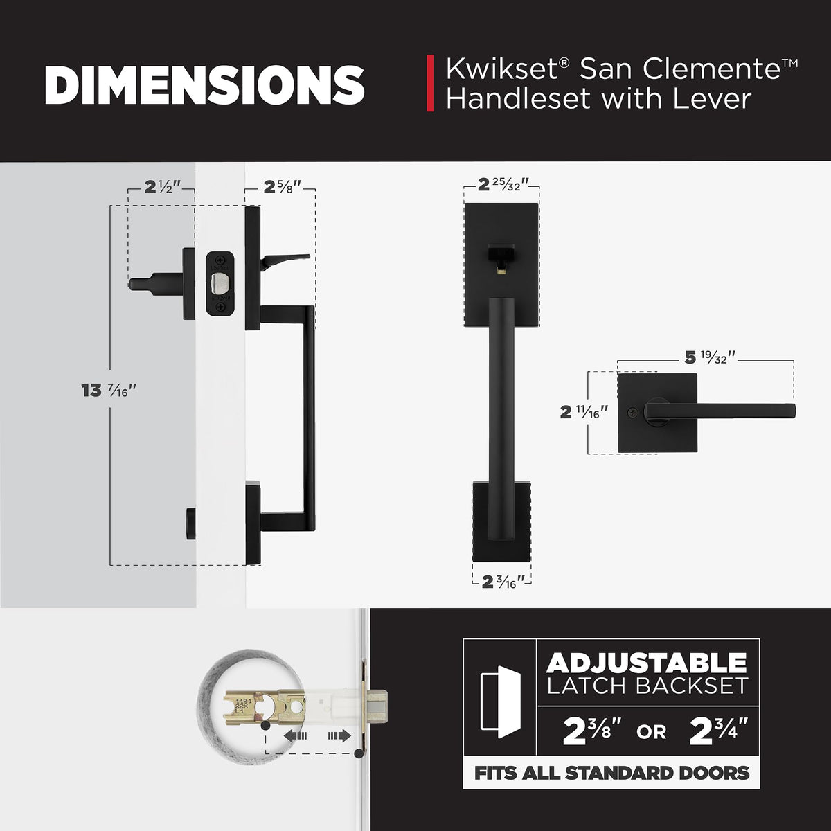 Kwikset San Clemente Front Entry Door Handle Set, No Lock, Matte Black