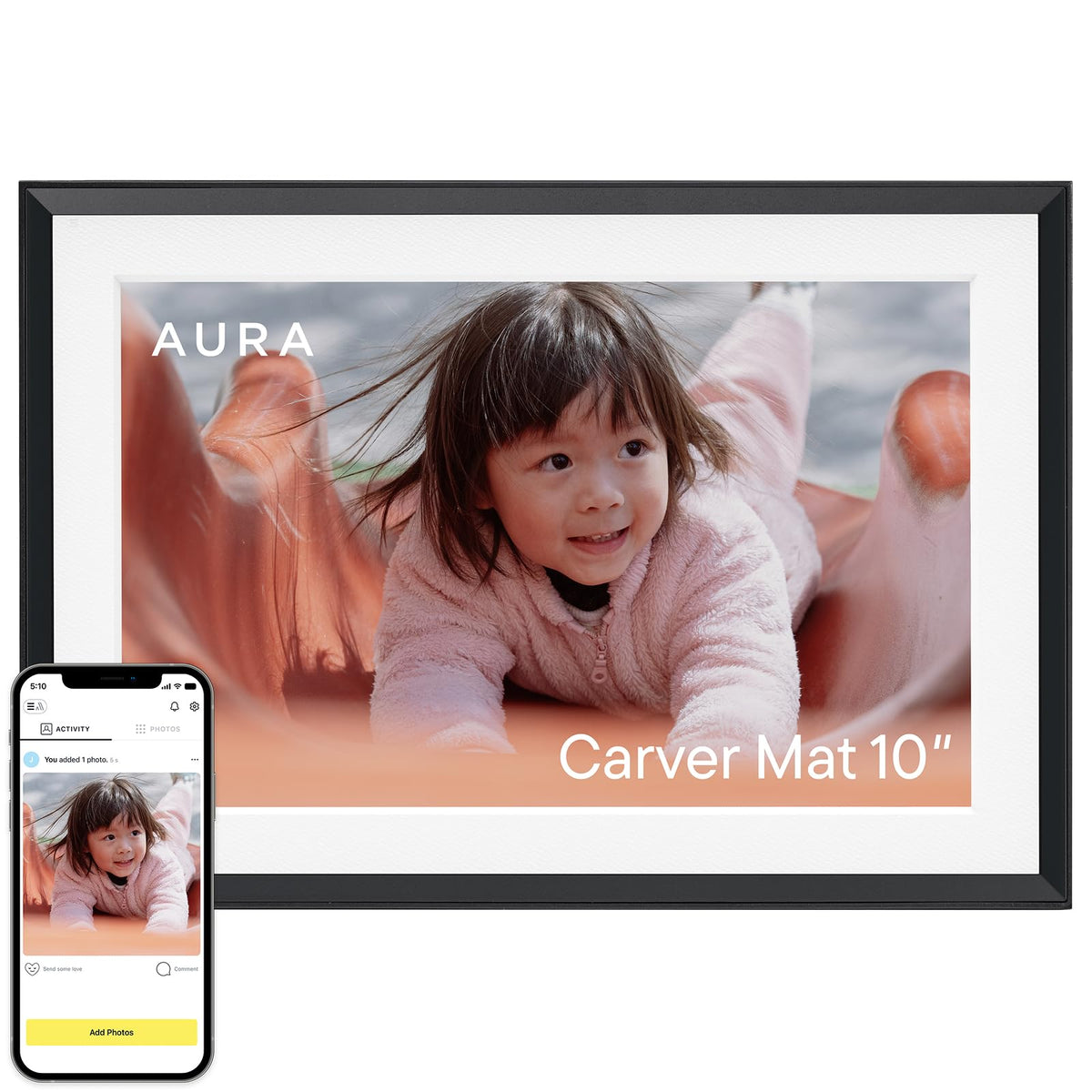 Aura Digital HD Picture Frame, Best Frame for Gifting, (10" - Carver Black)