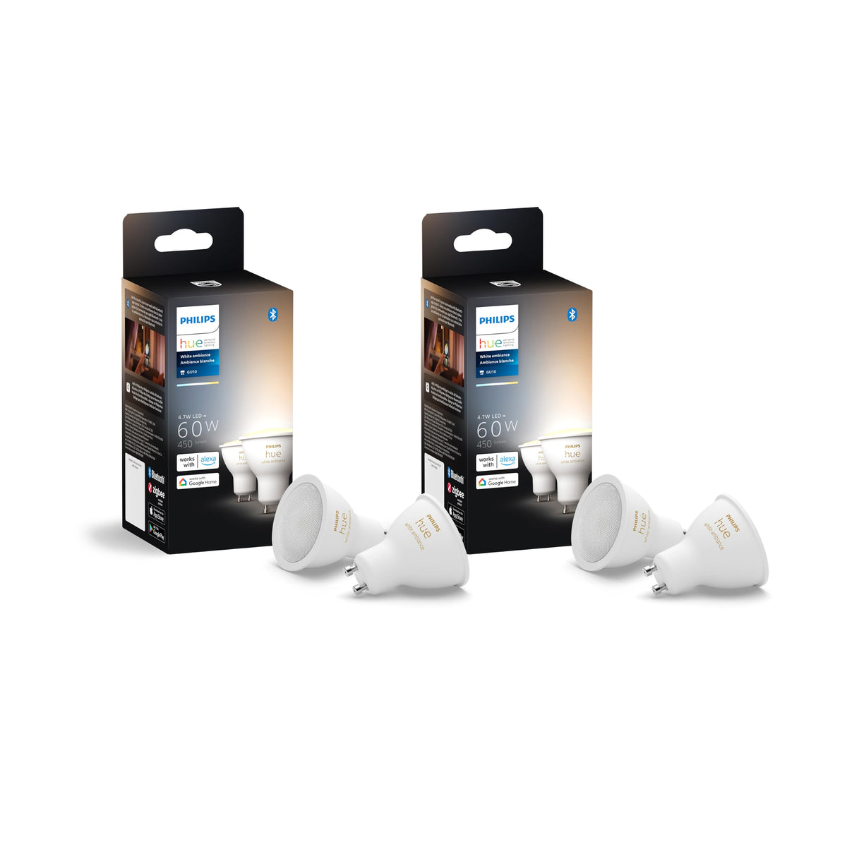 Philips Hue Smart 60W GU10 LED Bulb - White and Color Ambiance Color-Changing Light - 2 Pack - 450LM - Indoor - Control with Hue App - Works with Alexa, Google Assistant and Apple Homekit, 584680