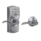 Schlage Electronic Keypad Lock, Lever Handle, Camelot Trim, Satin Chrome