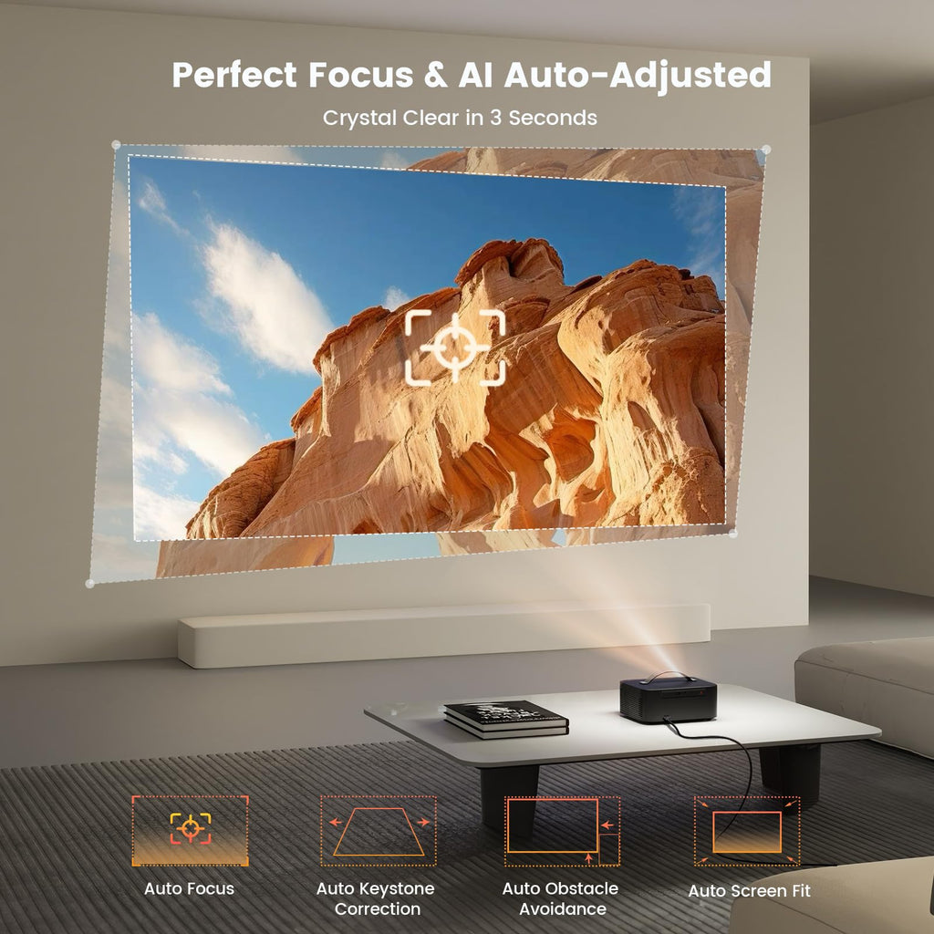 ONOAYO Outdoor-Projector-4K with AI Auto Focus,50WDolby Audio,Built-in Apps