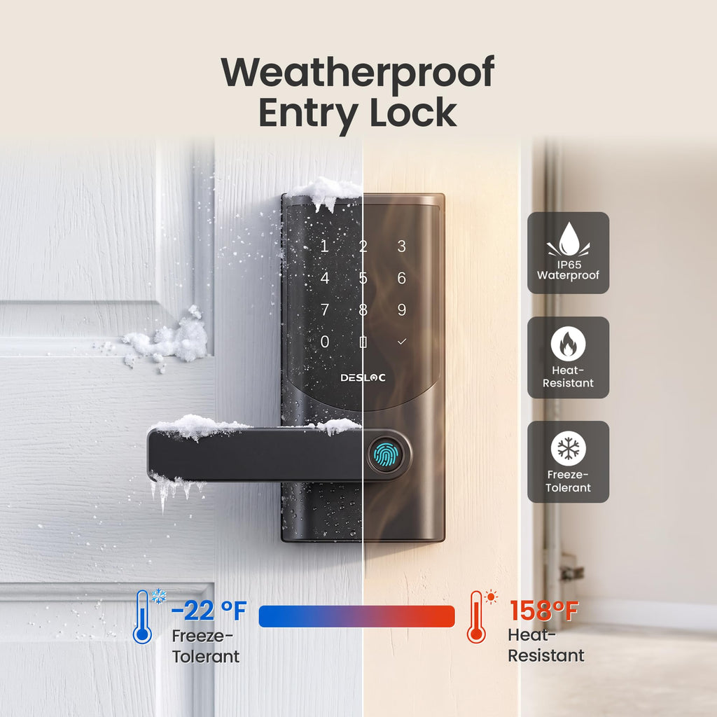 DESLOC K221 Fingerprint Smart Door Lock with Handle 16-Month Battery