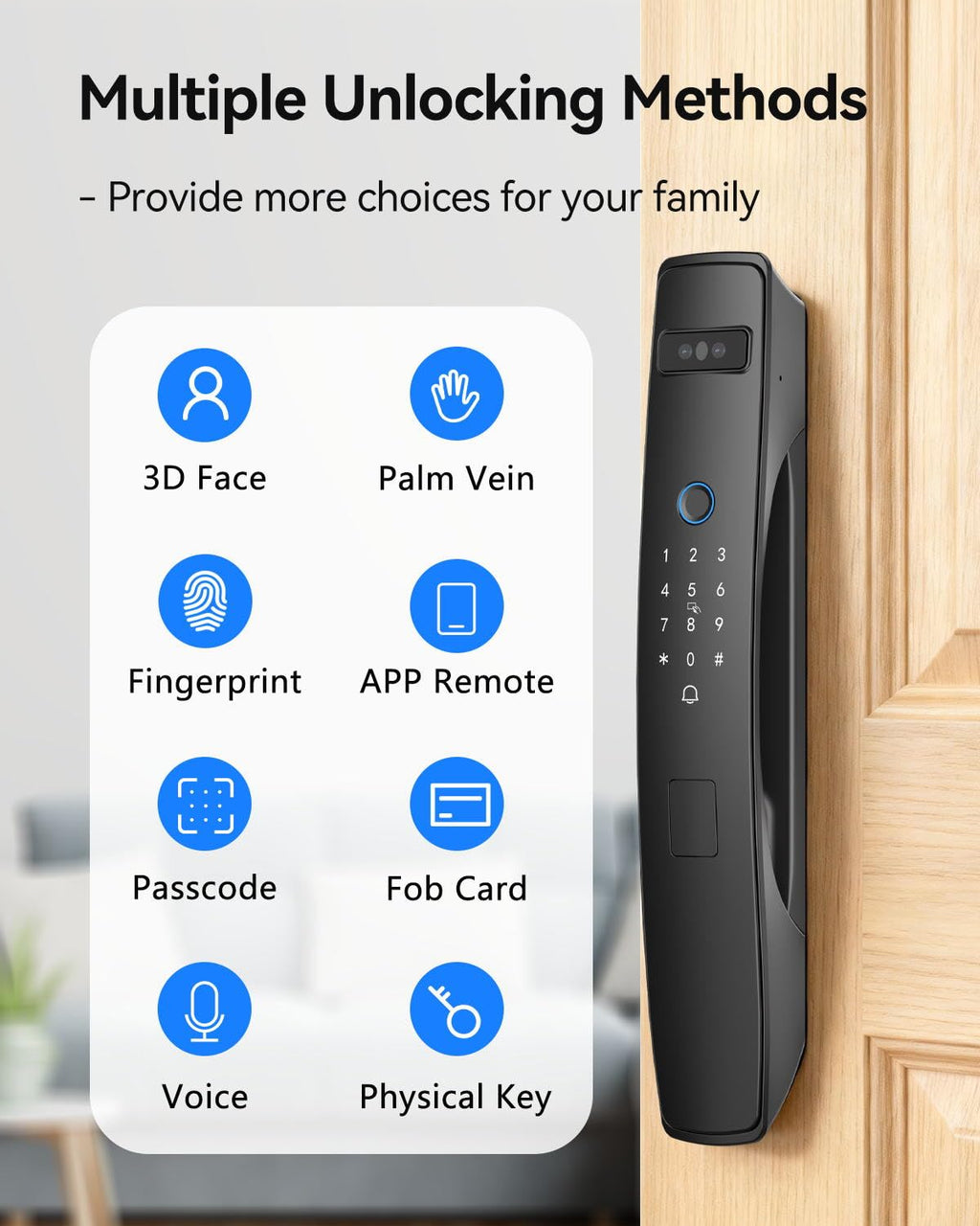 3D Face Recognition Smart Mortise Lock with Camera, True Hands-Free Entry
