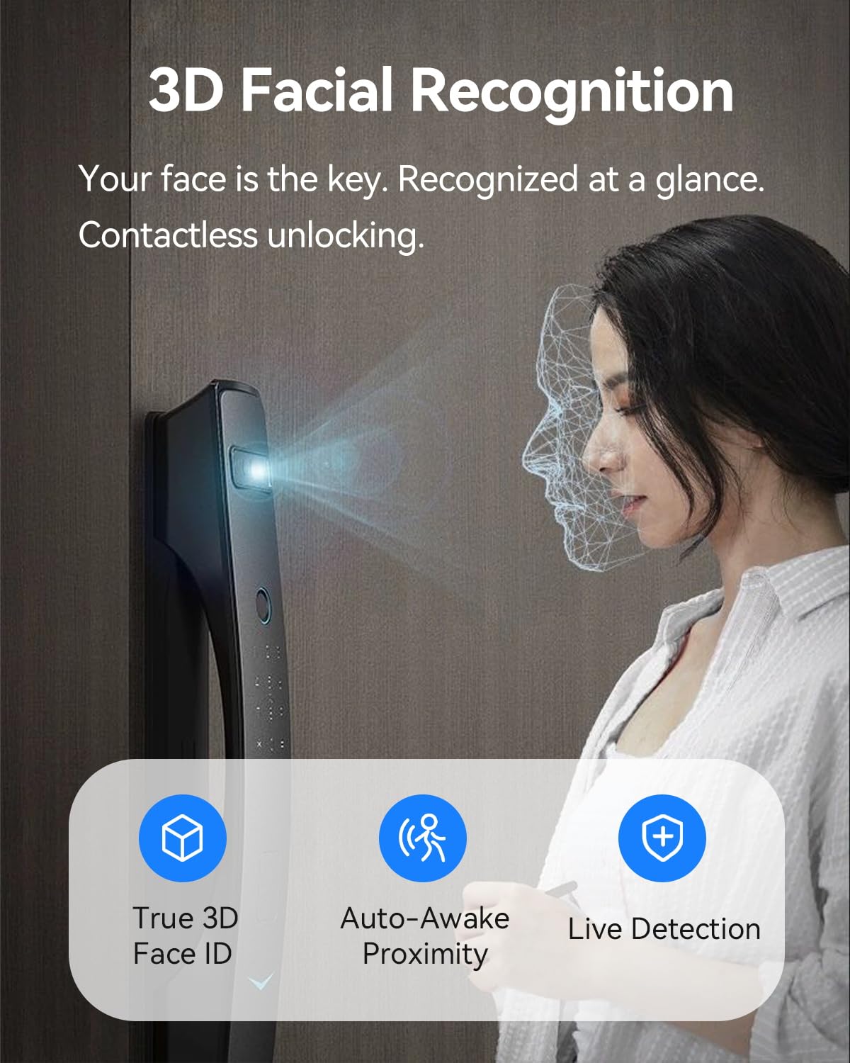 3D Face Recognition Smart Mortise Lock with Camera, True Hands-Free Entry