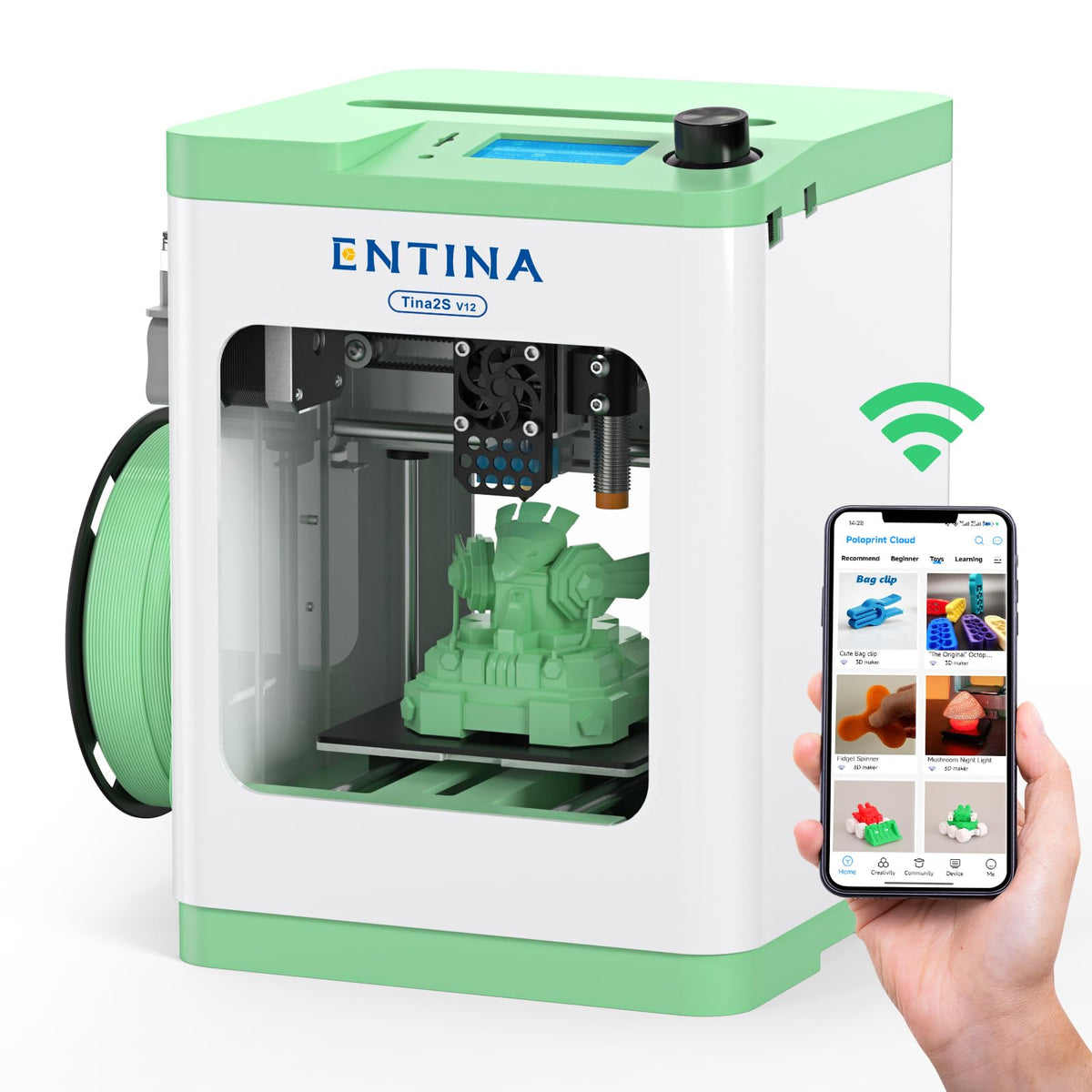 Entina Tina2 Plus 3D Printer, 250mm/s Fast Printing 3D Printer for Beginners & Kids, WiFi & App Control, Fully Assembled, Auto Leveling, PEI Build Plate, Open Source Mini 3D Printers for Home & School