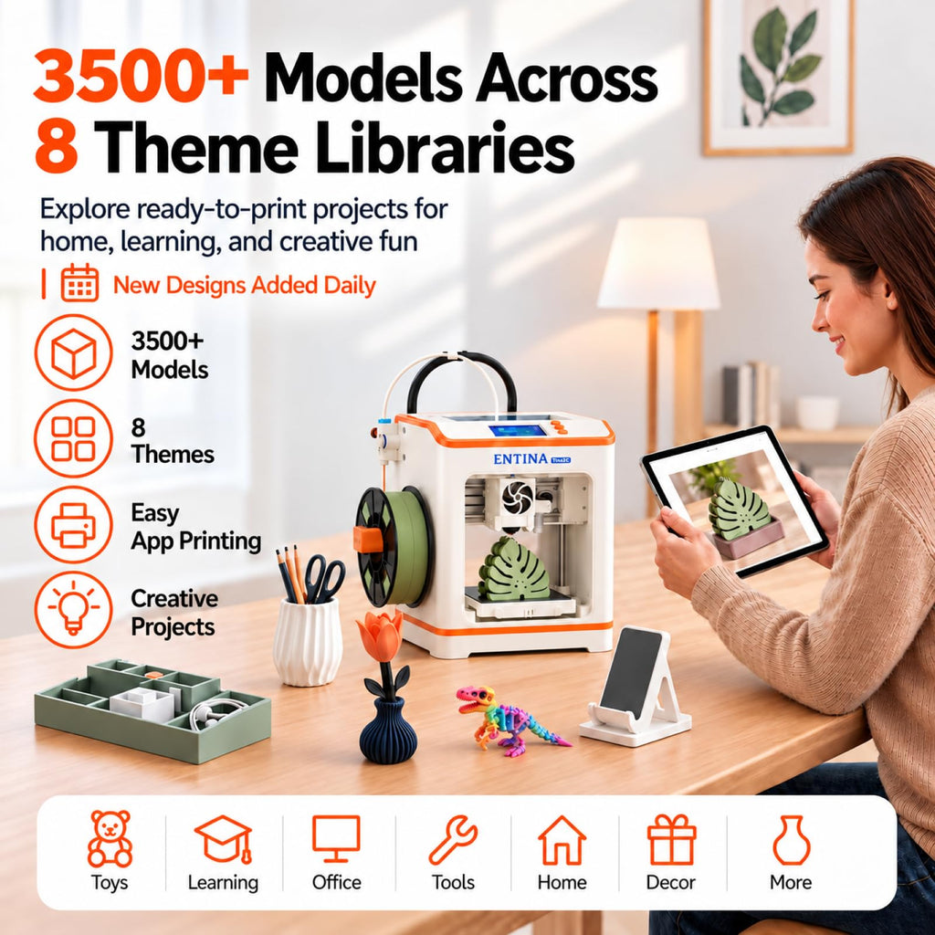 Entina Tina2C 3D Printer for Beginners & Kids, Fully Assembled Mini 3D Printer, 5-Minute Setup, Auto Leveling, WiFi & App Control, 3500+ Models, 25+ DIY Projects, Quiet Printing for Home & STEM