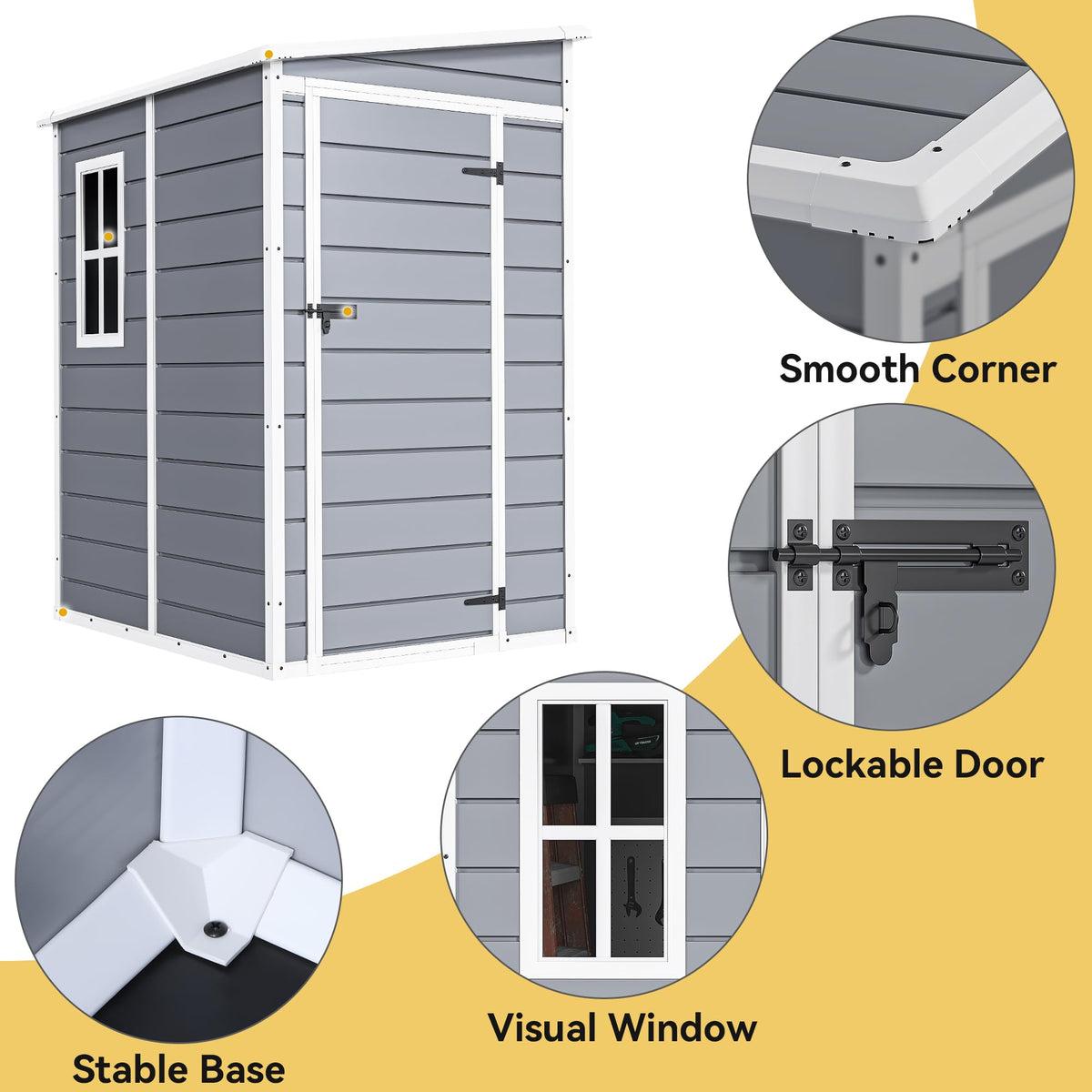 DWVO 5x4FT Resin Outdoor Storage Shed with Floor, Garden Tool Shed
