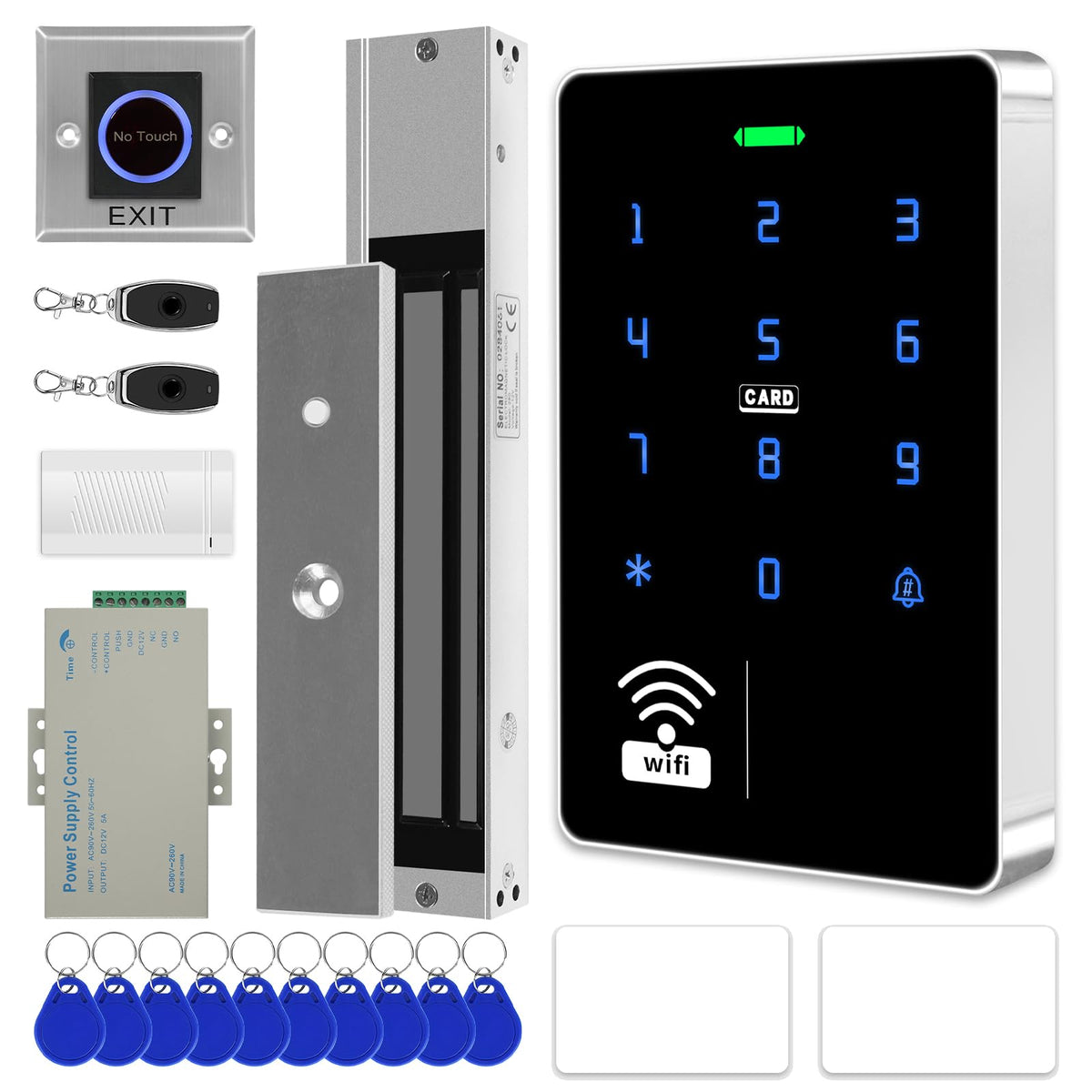 WiFi TUYA Complete Security Access System Kit with Waterproof RFID Touch Keypad Door Lock, Smart Remote Door Opener, App，600-Pound Electric Magnetic Lock + ZL, Metal Sensor Switch, Doorbel