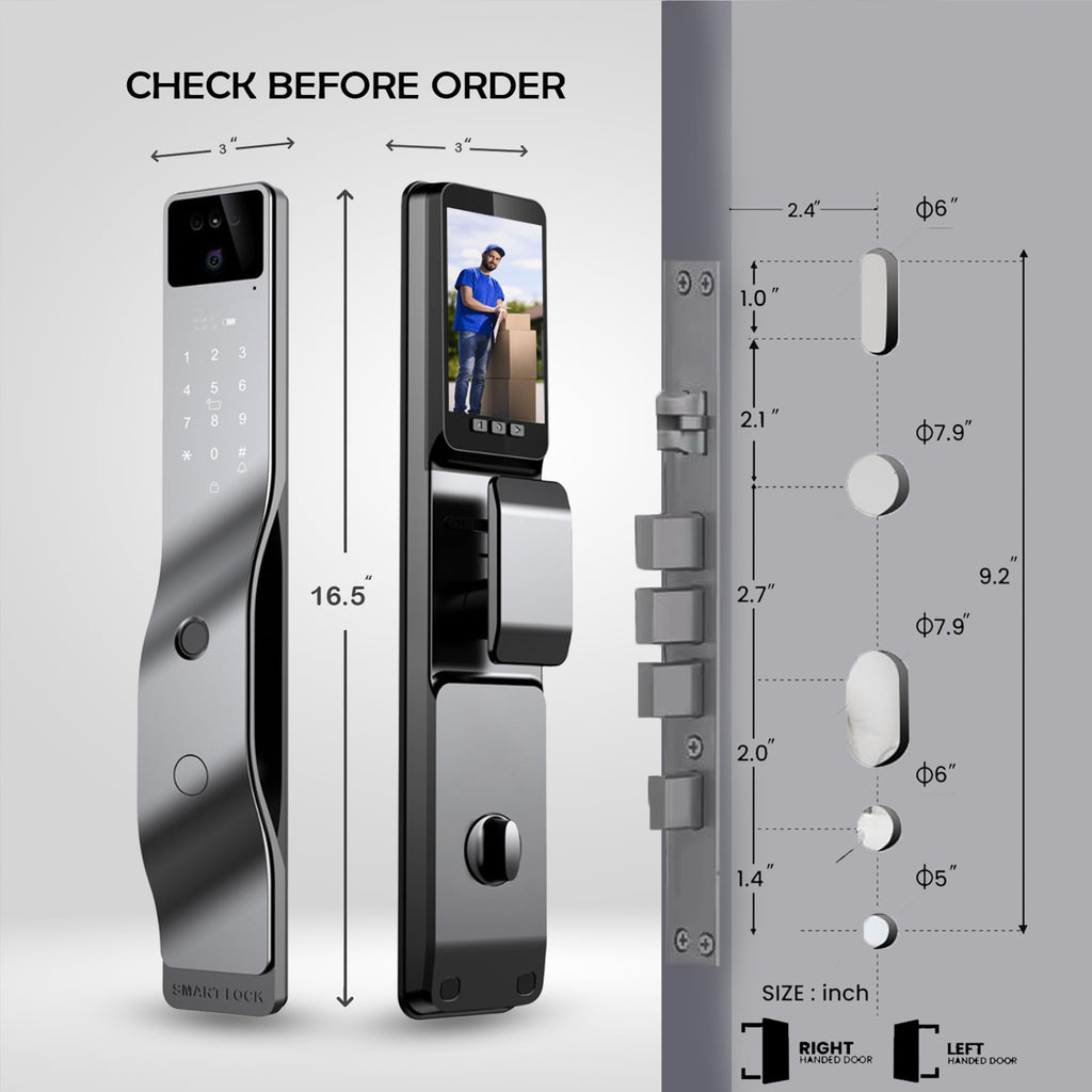 3D Face Recognition Smart Door Lock with 1080p Camera – Keyless Entry Deadbolt with Palm Vein, Fingerprint, Video Intercom, Alexa compatible & Tuya App Control, Auto-Lock for Front Door Home Security