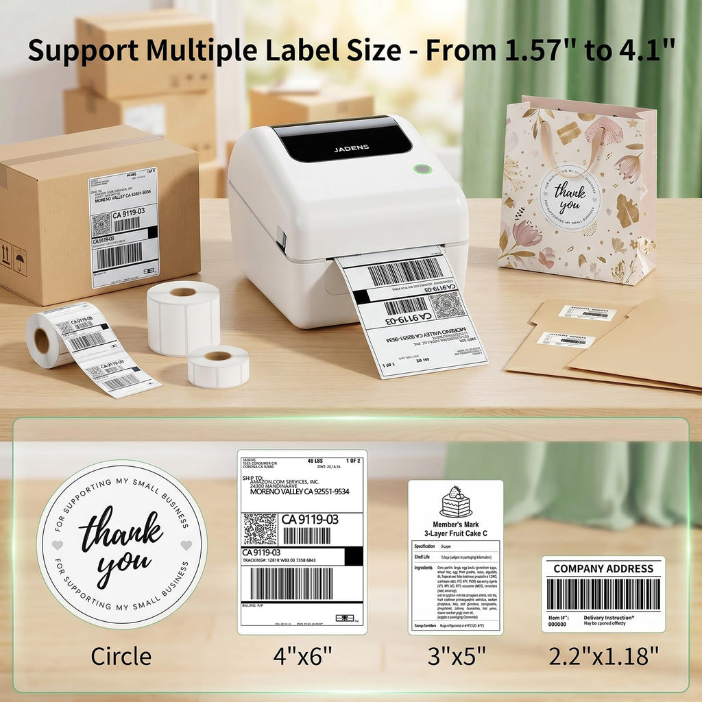 Bluetooth Thermal Shipping Label Printer with Built-in Label Bin, Wireless 4x6 Label Printer for iPhone, Android, Windows & Mac, Includes 50 Labels, Works with USPS, UPS, Amazon, Etsy, Shopify, White