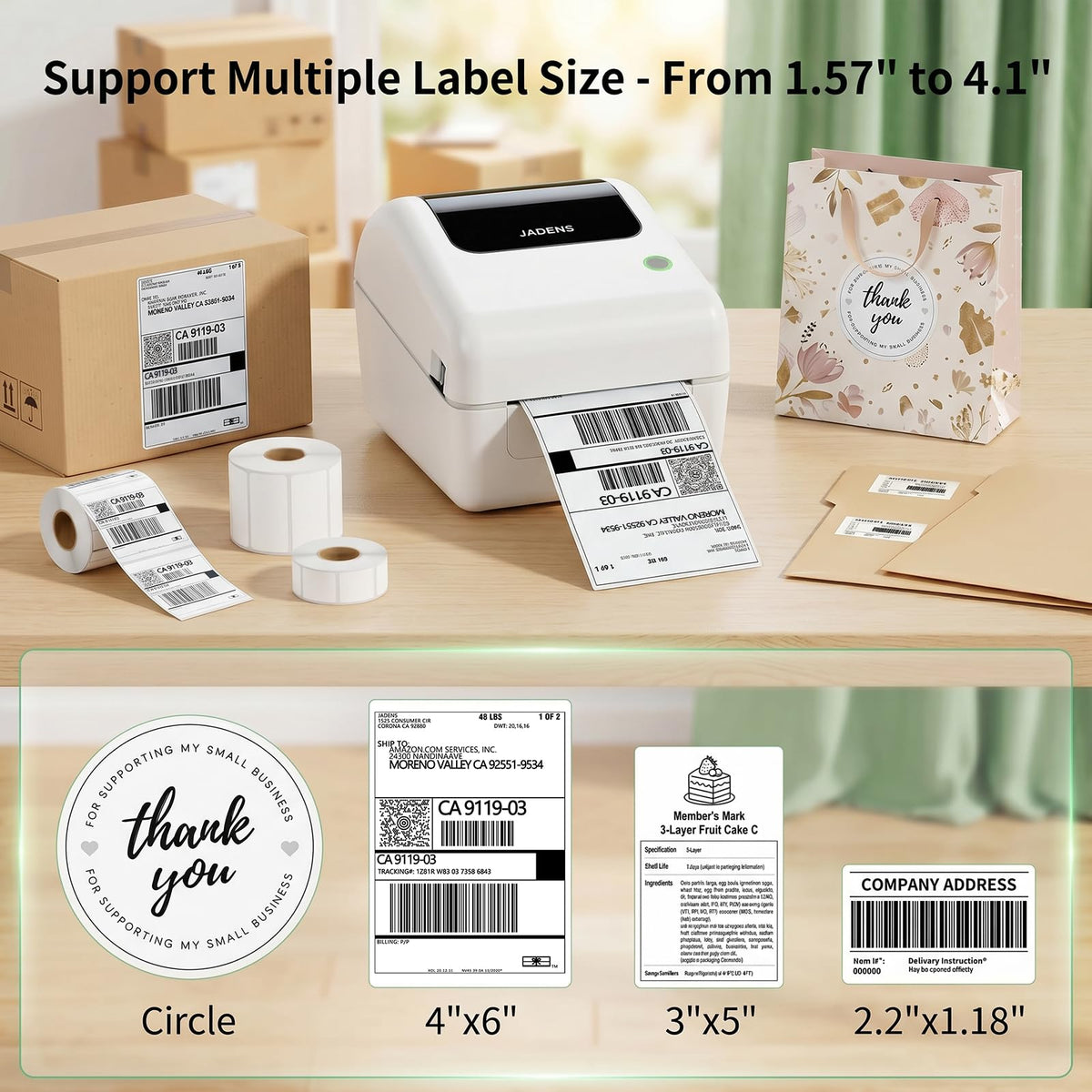 Bluetooth Thermal Shipping Label Printer with Built-in Label Bin, Wireless 4x6 Label Printer for iPhone, Android, Windows & Mac, Includes 50 Labels, Works with USPS, UPS, Amazon, Etsy, Shopify, White