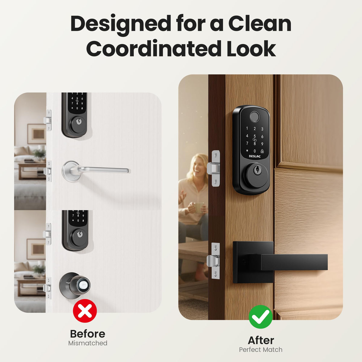 DESLOC B200 Fingerprint Smart Lock with 2 Lever Handles Set,Front door lock