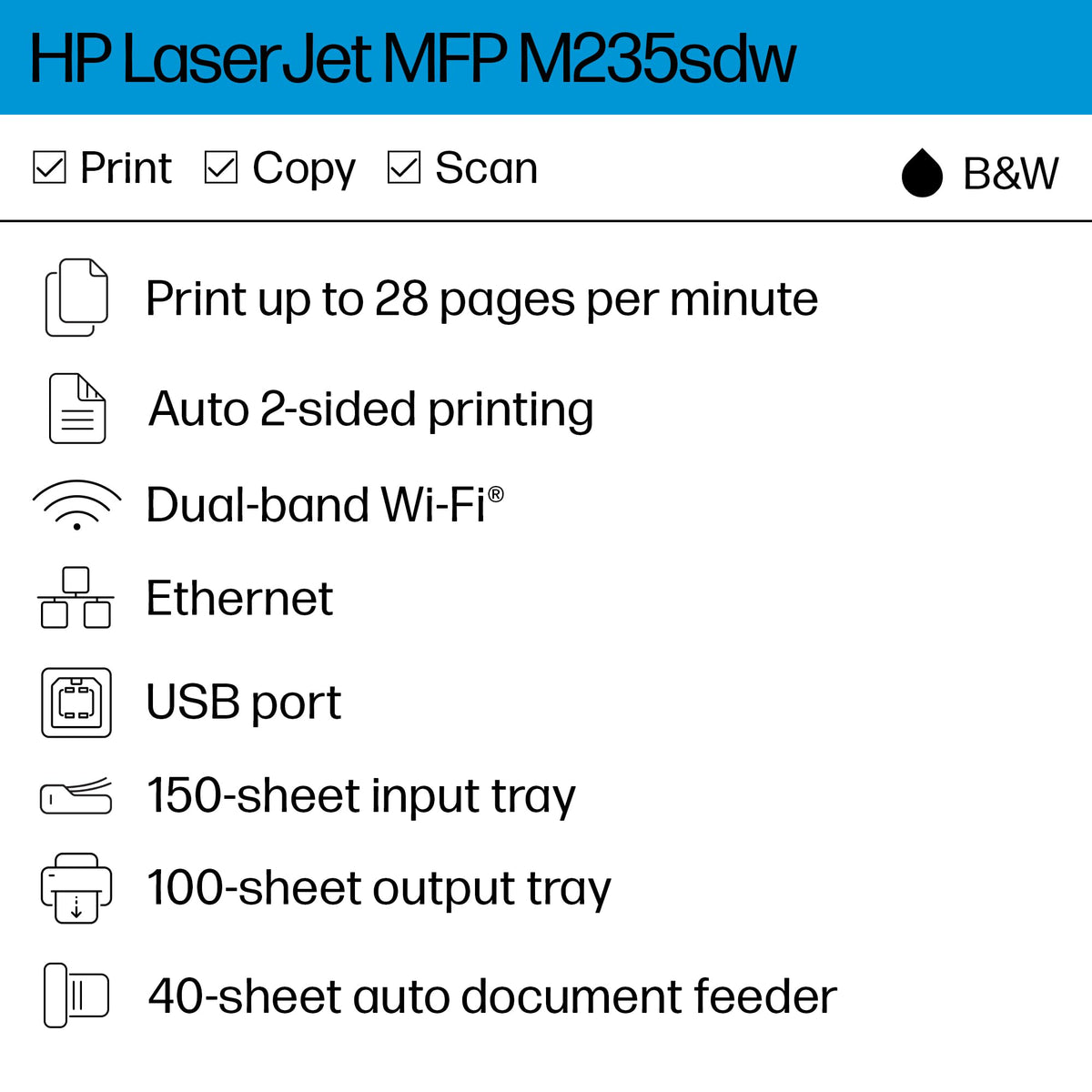 HP LaserJet MFP M235sdw | Monochrome | Laser Printer | All-in-One | Duplex